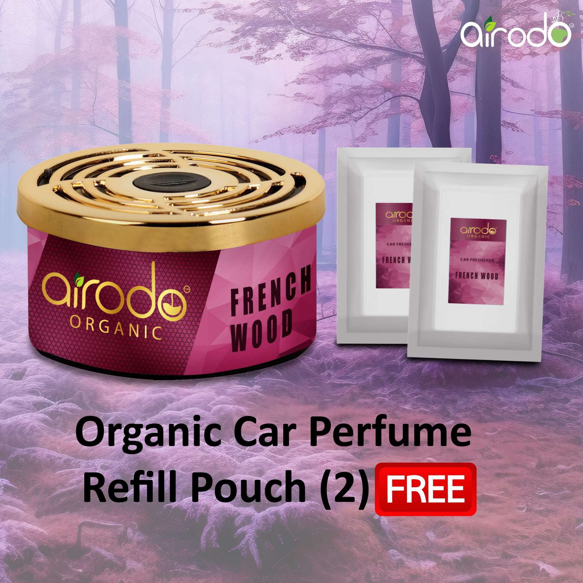 Airodo One French Wood Organic Car Perfume, Strong Fiber Air Freshener to Freshen'up Your Car - Car Accessories interior car perfumes and fresheners (50g with 2 Refill) 2