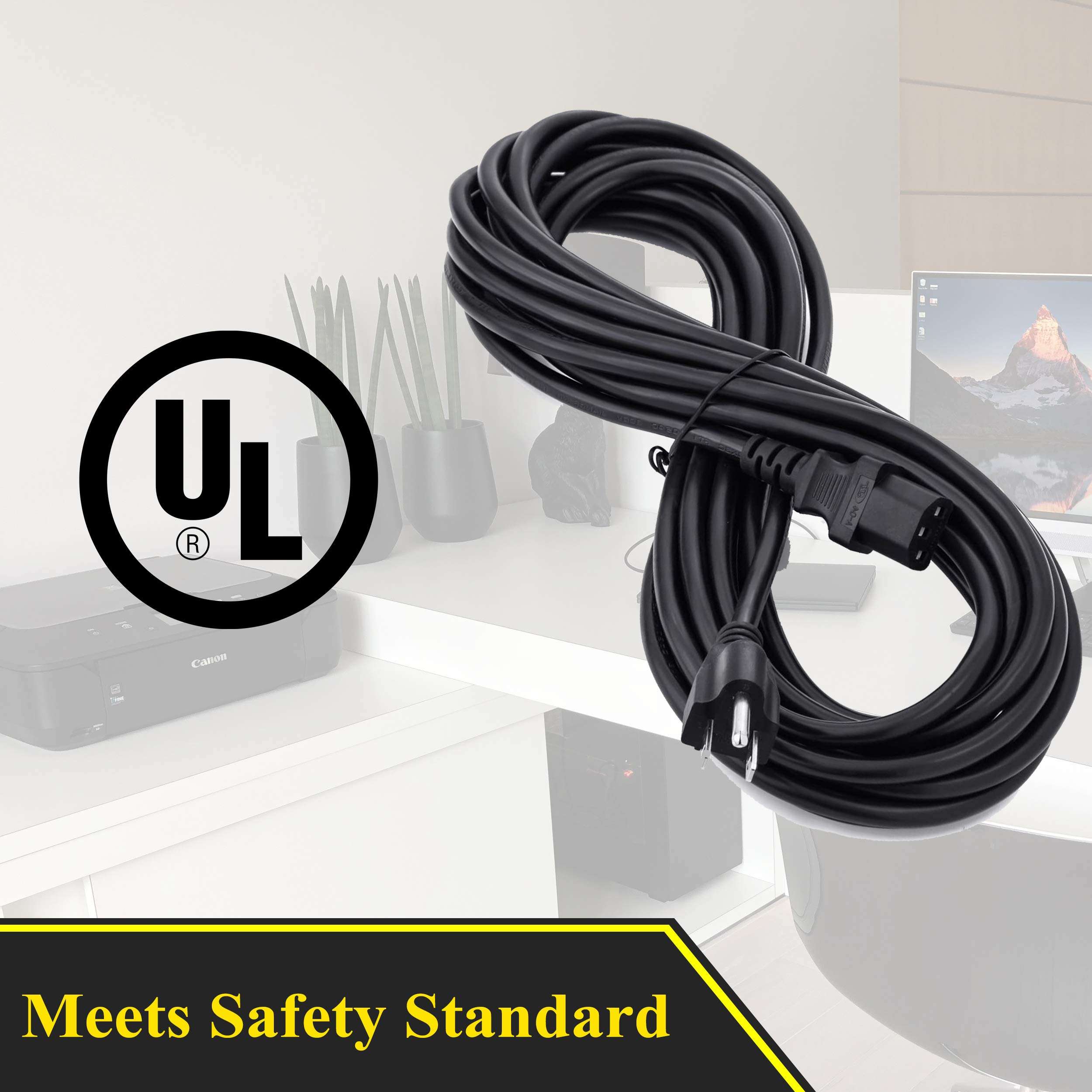 ClearMax 25 Feet Universal Power Cord Replacement, 18AWG AC Power Cable, 3 Prong Extension Cord for PC or Monitor, UL Approved, Black 6