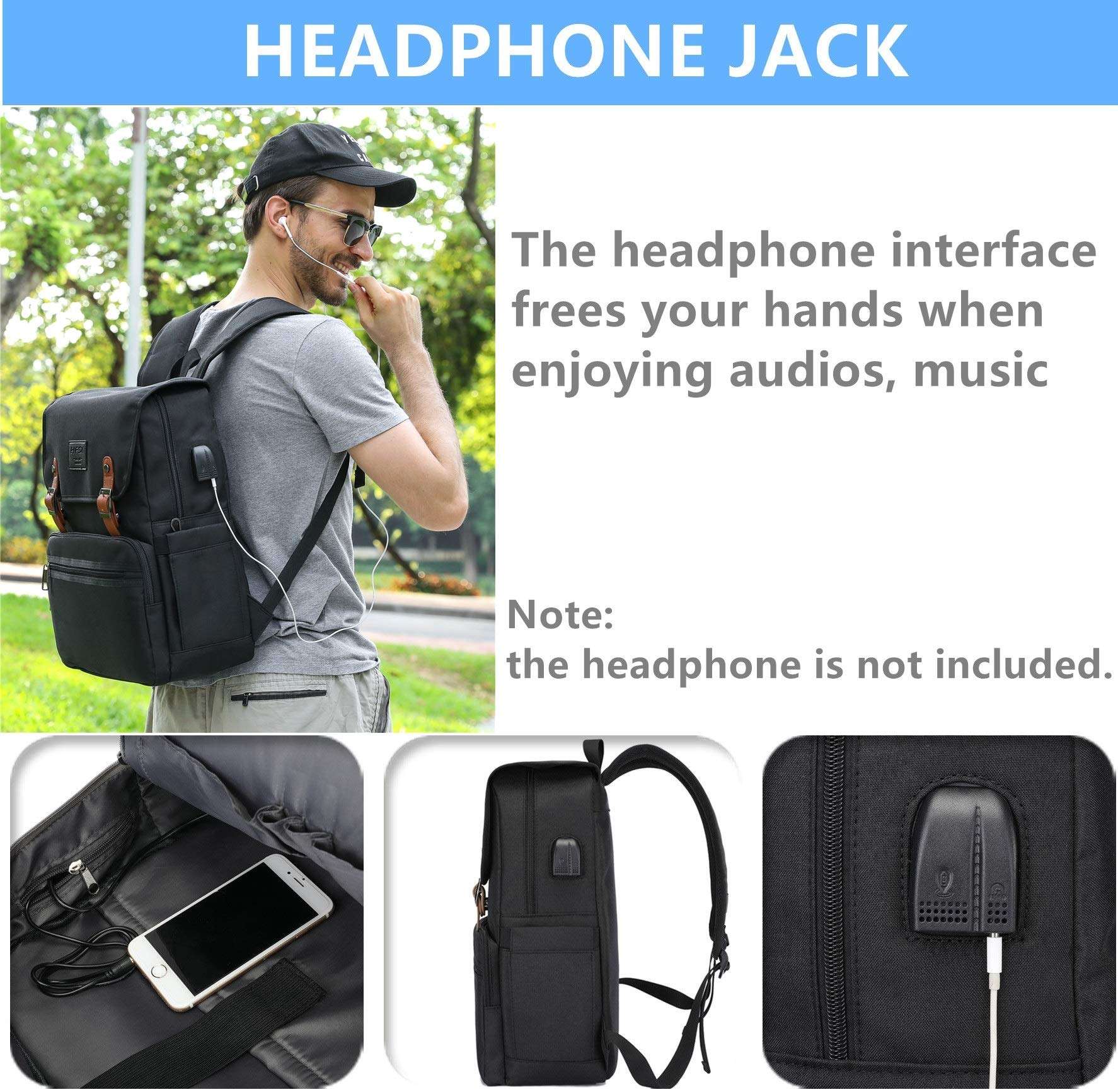 HFSX Laptop Backpack Men Women Vintage Backpack Bookbag College Backpacks Stylish Backpack Black Fits 15.6 Inch Laptop 4