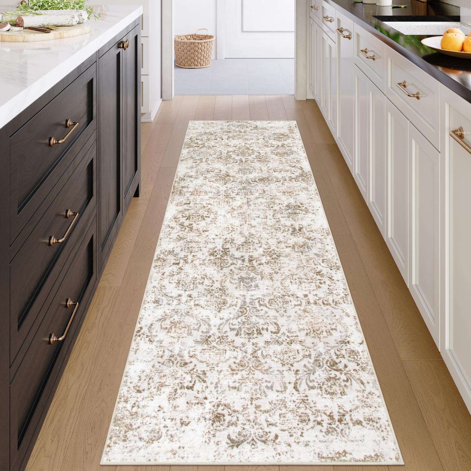 Lahome Kitchen Runner Rugs Non Skid Washable 2'6"x8', Boho Long Carpet Runners for Hallway 8ft, Paisley Soft Indoor Carpet Runner for Bathroom Entryway Laundry Stairway, Beige 2