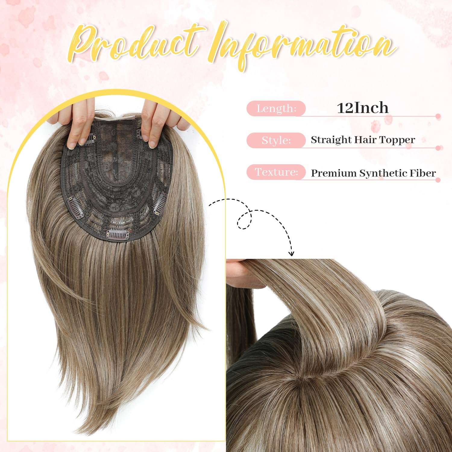 Ms Taj Hair Topper 12 Inch Hair Toppers for Women 6.5"x6.5" Large Base Synthetic Fiber Wiglets Ladies Natural Look Clip in Top Hairpiece, Lightweight Wiglet for Daily Wear 3