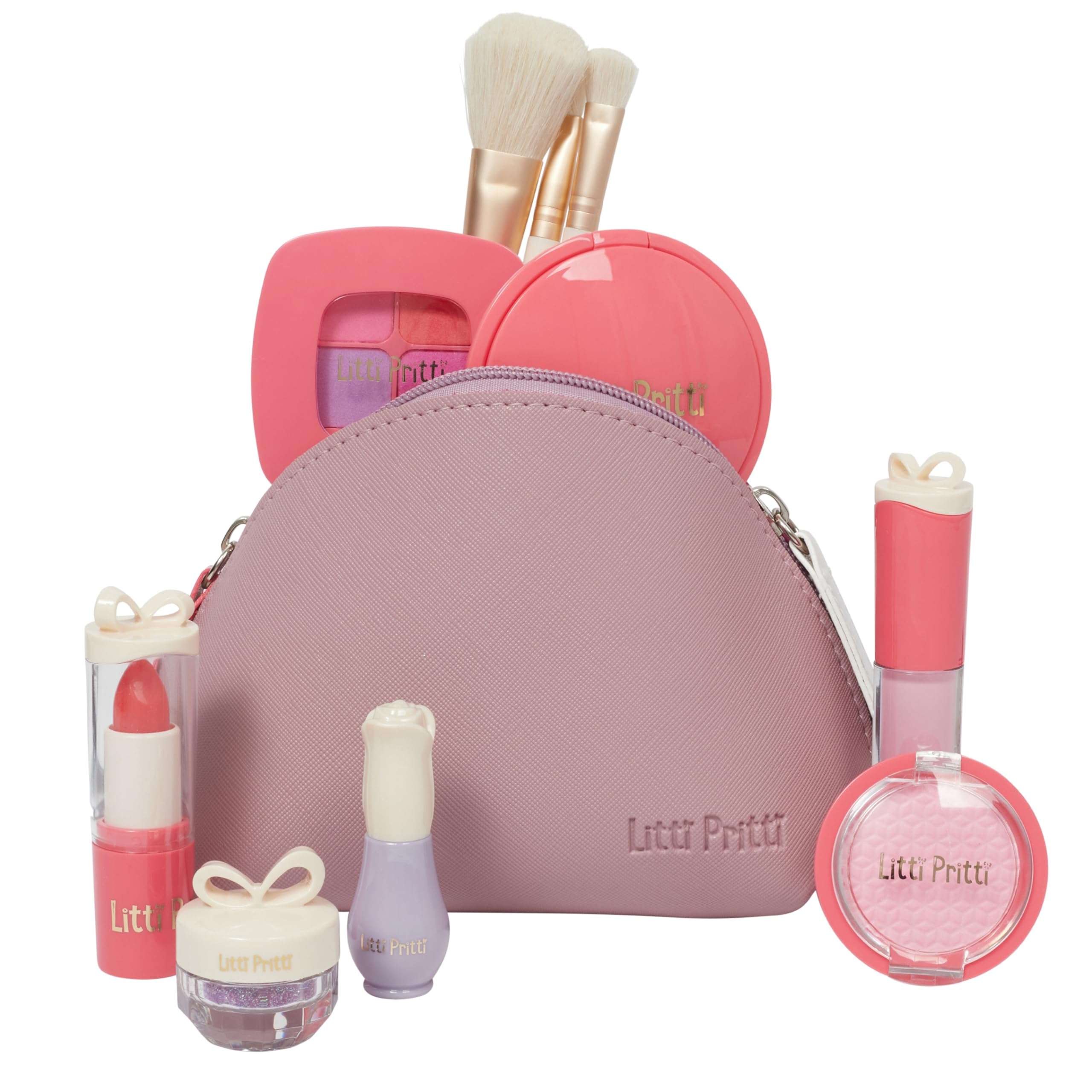 Litti Pritti Toddler Makeup Kit - Pretend Make up 11-Piece Play Makeup Set for Little Girls Age 3 and Up - Kids Cosmetic Bag Includes Brushes, Lipstick, Nail Polish - Pretend Play Toddler Girl Toys 1