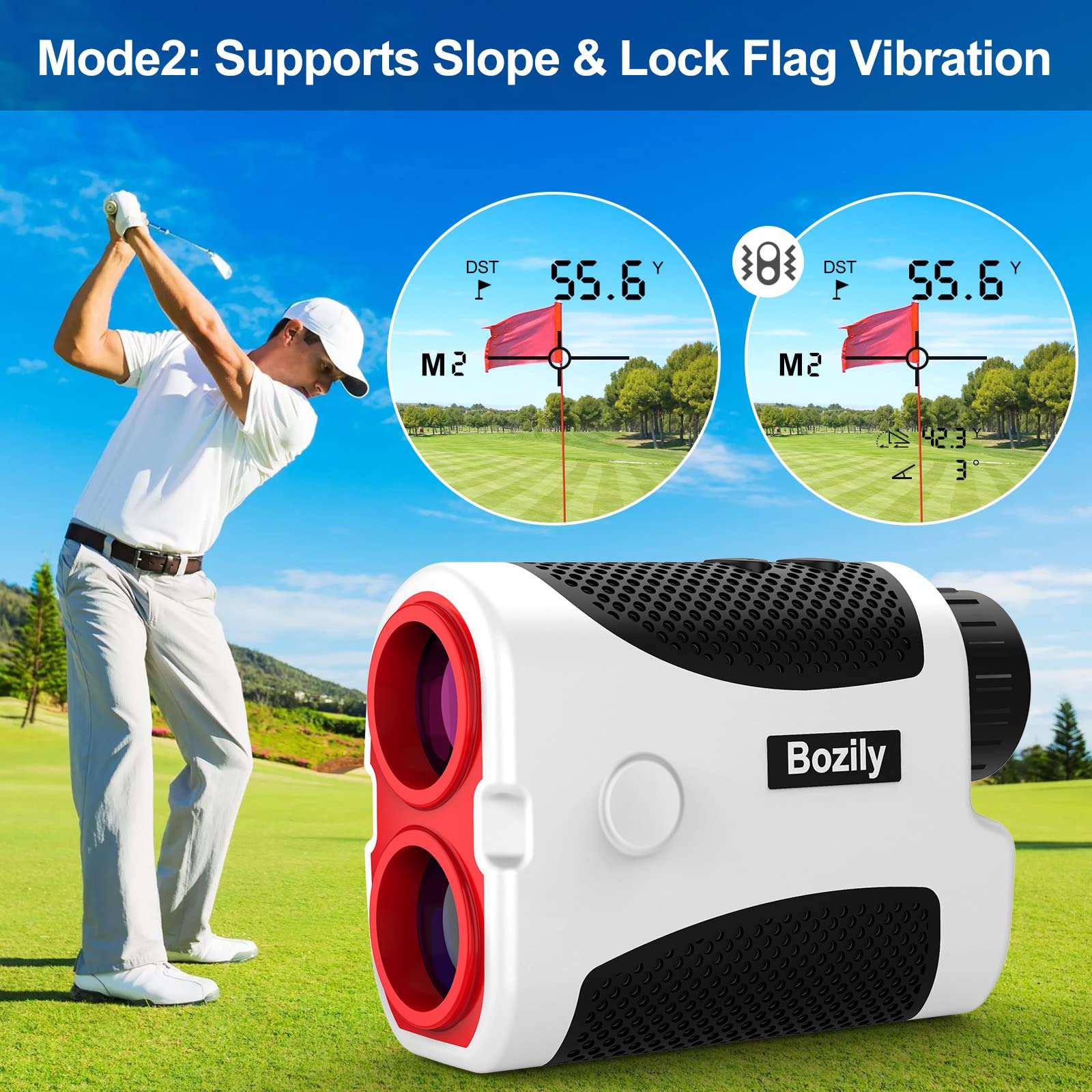 Bozily Golf Rangefinder,Hunting Rangefinder 6X Laser Range Finder 1000 Yards with Slope ON/Off Technology, Fast Flag-Lock, Continuous Scan Support - Tournament Legal Golf Rangefinder 4