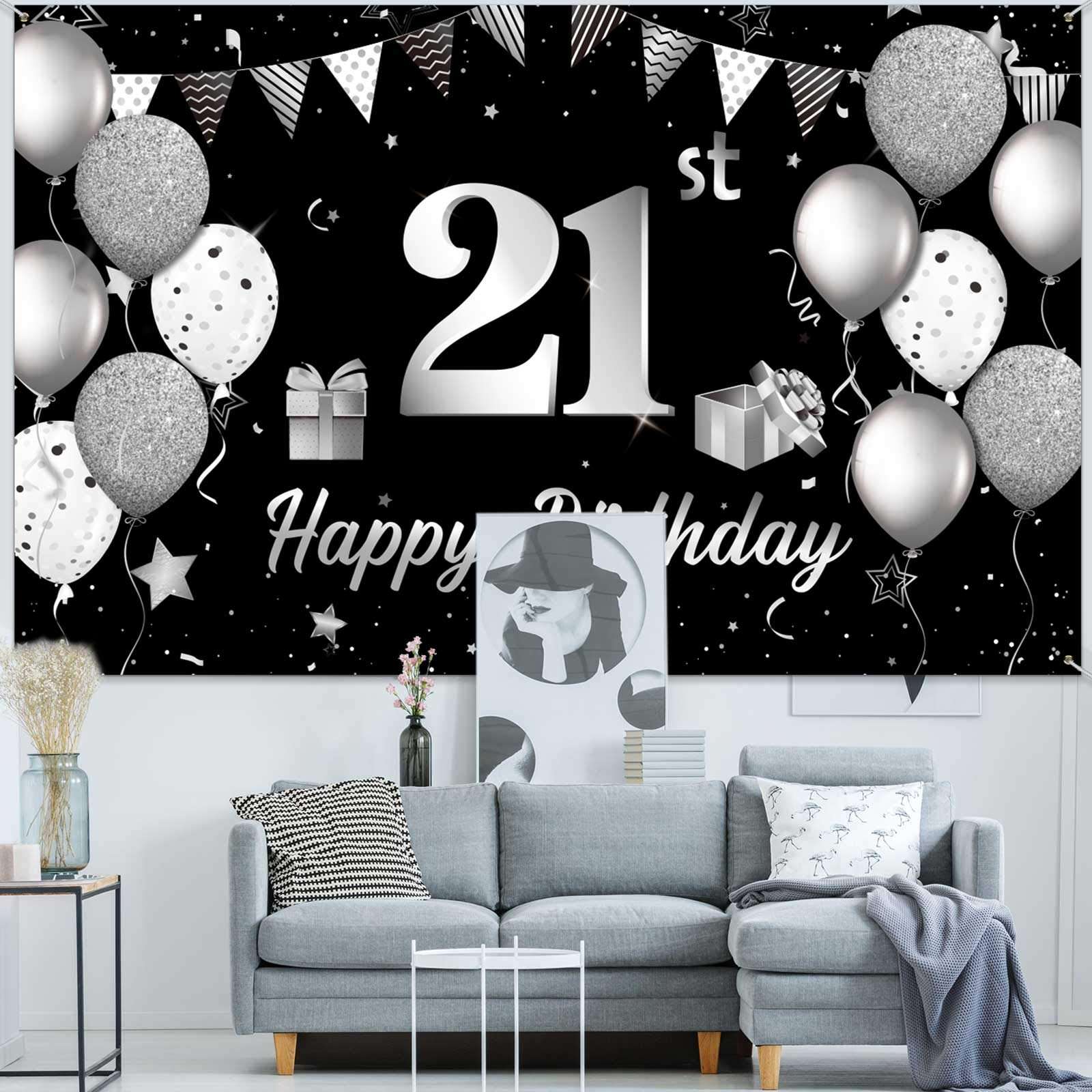 Happy 21st Birthday Backdrop Banner Extra Large Fabric 21st Birthday Sign Poster Photography Background 21 Years Old Birthday Photo Booth Backdrop for 21st Party Decorations 72.8 x 43.3 Inch 5