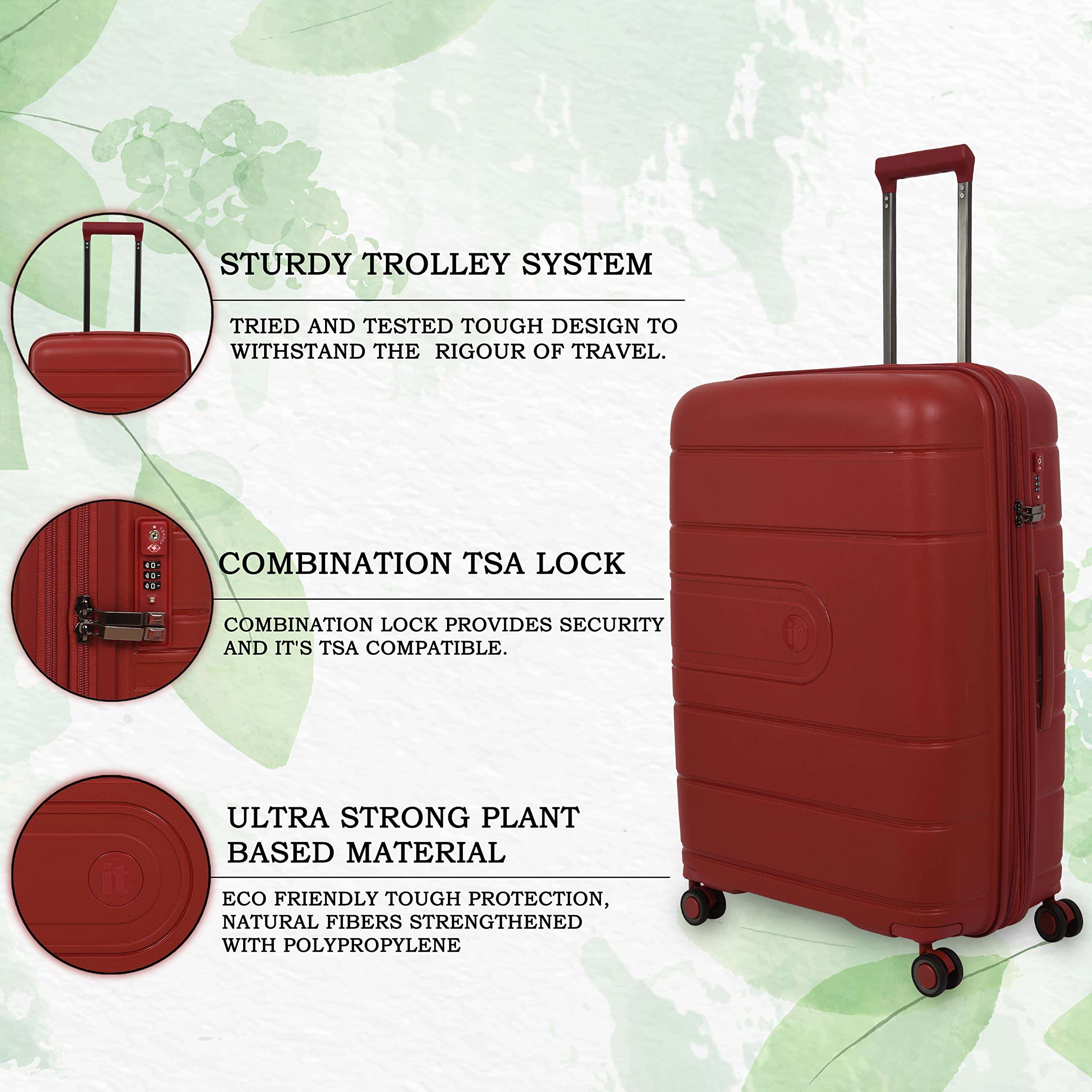 it luggage Eco-Tough| Polypropylene| Bio Degradable| Hardsided Fashion Luggage Suitcase |Expandable| 8 Wheel Trolley |15-2899ECO-08 |Large |Small Red |LS 4