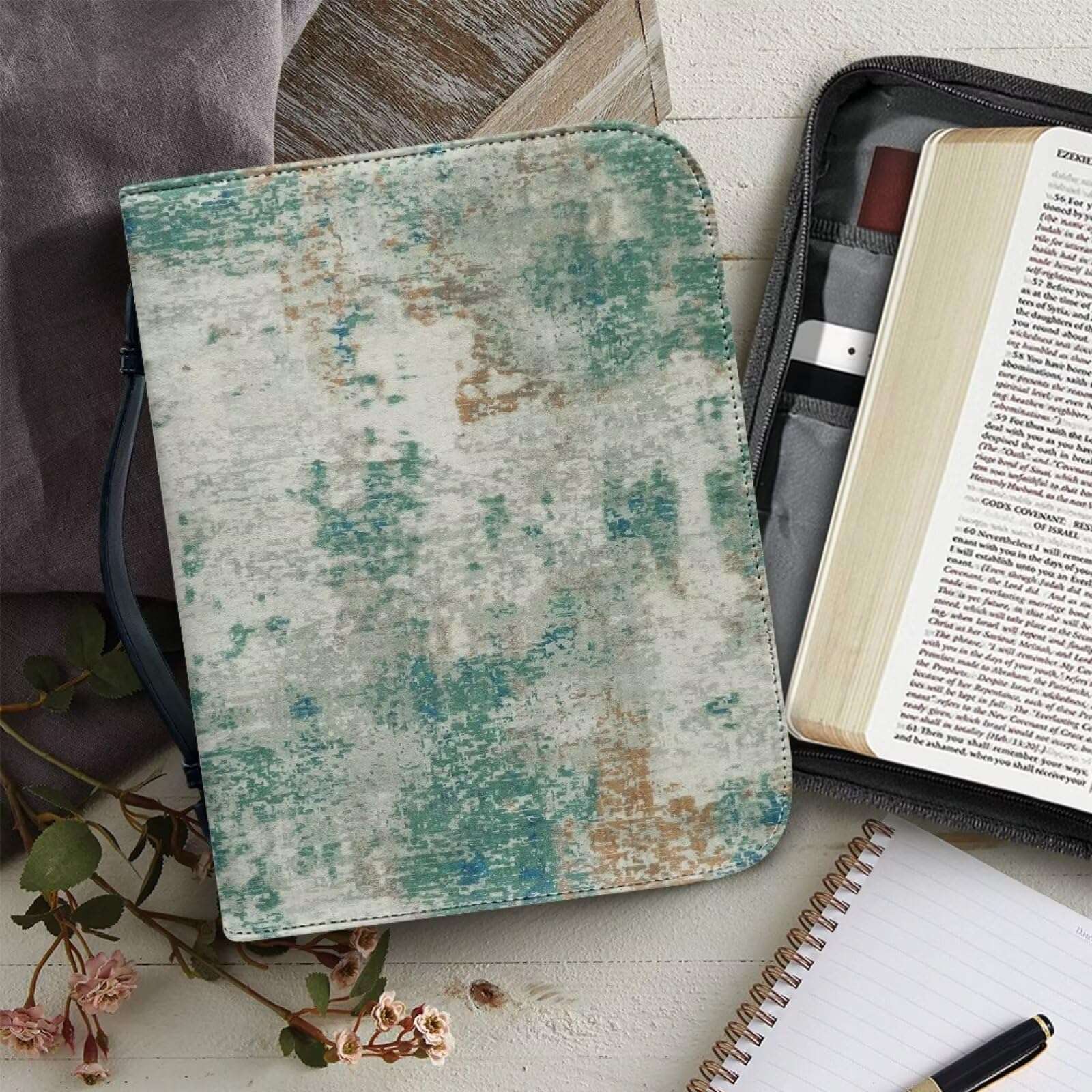 WUYOJUXA Retro Style Bible Book Cover for Women Men Portable Protective Bag for Bible Study Supplies Accessories Carrying Book Case Church Bag with Durable Handle Christian Gifts for Women-size：L 5