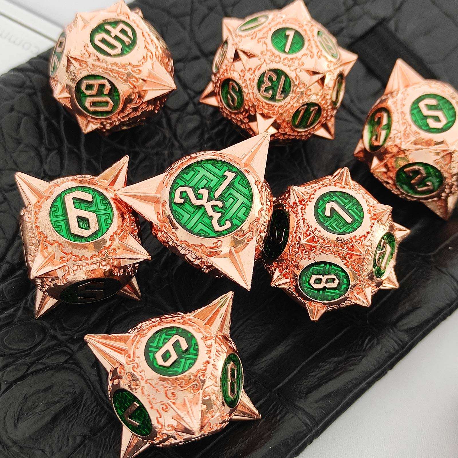 DND Dice Set Dungeons and Dragons Gift D&D Metal Polyhedral Large TRPG Dice Set for MTG D and D Role Playing Pathfinder Table Games Accessories D20 D12 D8 D10 D% D8 D6-Red Copper Green 6