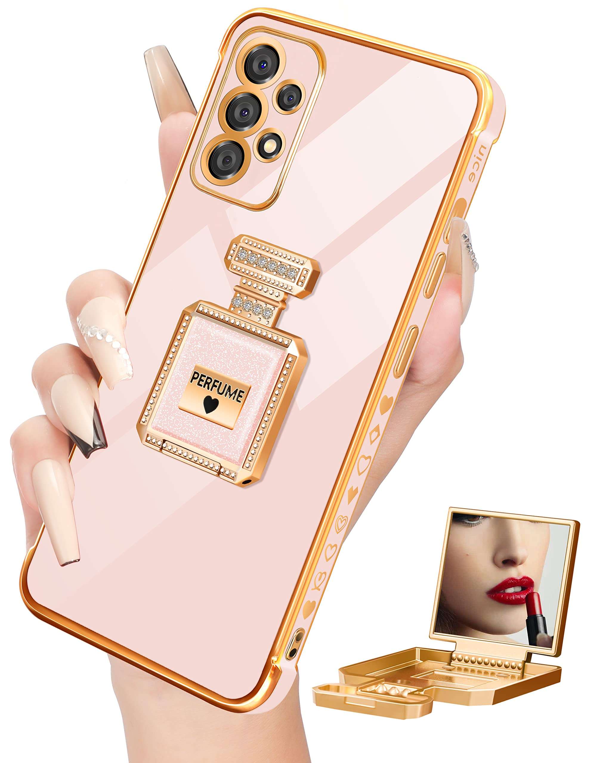 Buleens for Samsung A53 5G Case with Metal Perfume Bottle Mirror Stand, Cute Women Girly Heart Cases for Galaxy A53 5G Case, Elegant Luxury Phone Cover for Samsung Galaxy A53 5G Case 6.5'' 1