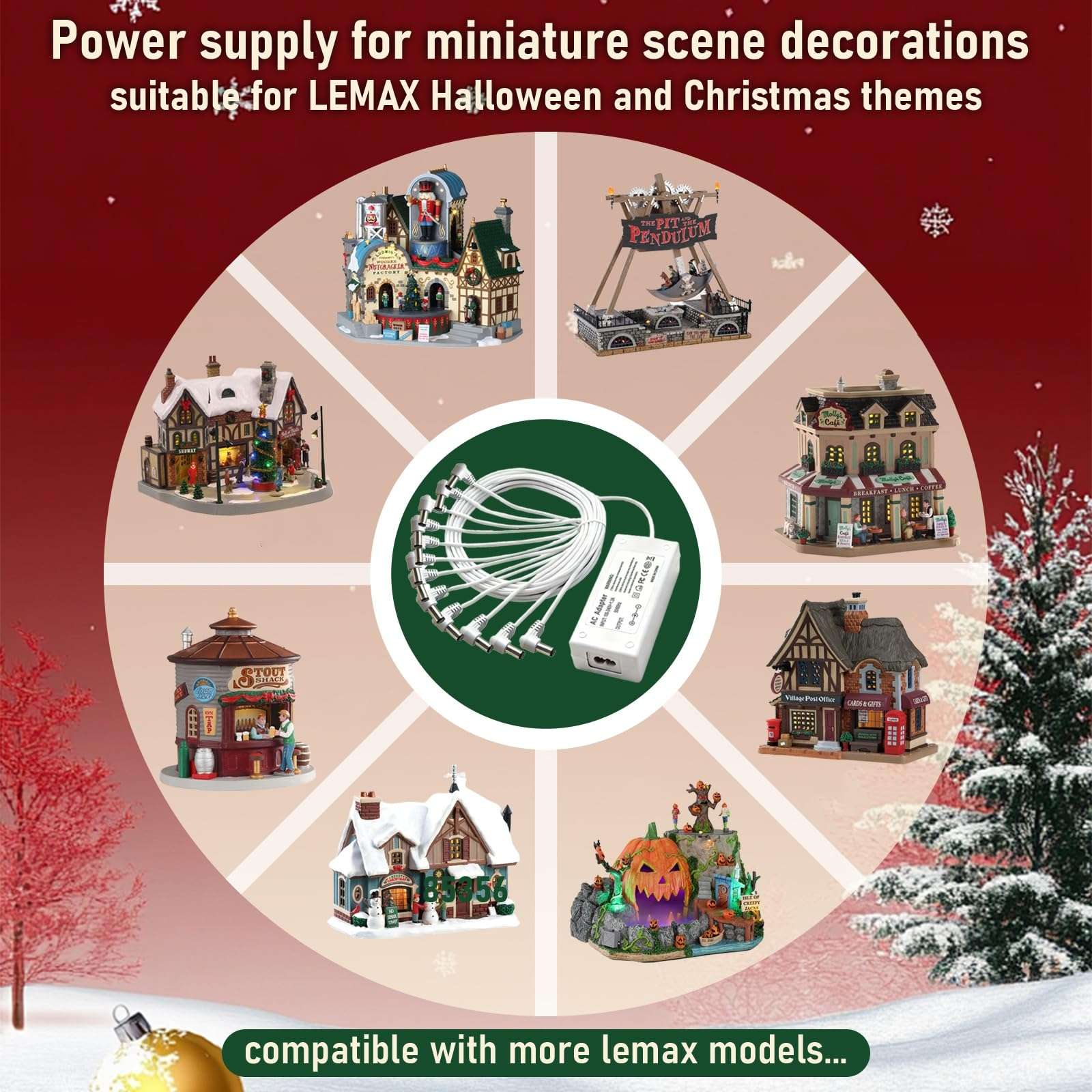 4.5V Power Adapter for Lemax Lighted Accessory 94566 94563 94564 94565 74295 74269 74707 84428 44242 Christmas Halloween Village Lights Micro Lighting Building Decor(12 Output White) 3
