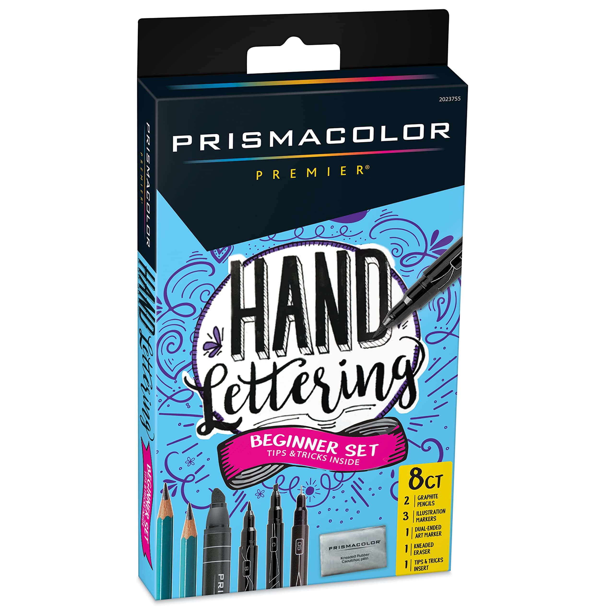 Prismacolor Premier Beginner Hand Lettering Set With Illustration Markers, Art Markers, Pencils, Eraser And Tips Pamphlet, Adult Coloring, 8 Count 1