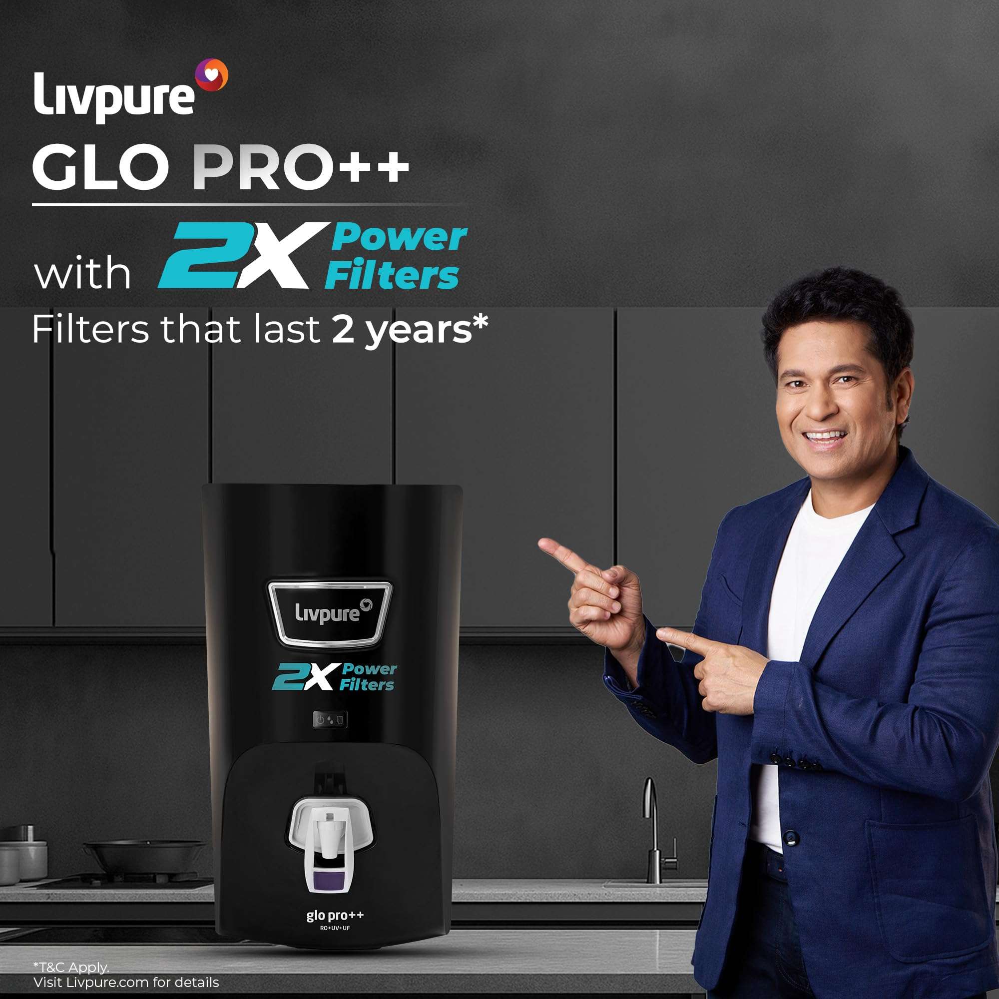 Livpure GLO PRO++ | RO+UV+UF | 2X Power Filter | No Filter Cost for 2 years* | Save Upto 21,000 on Filters | 7 Stage Advanced Purification | Suitable for Borewell, Tanker, Municipal Water | Black 3