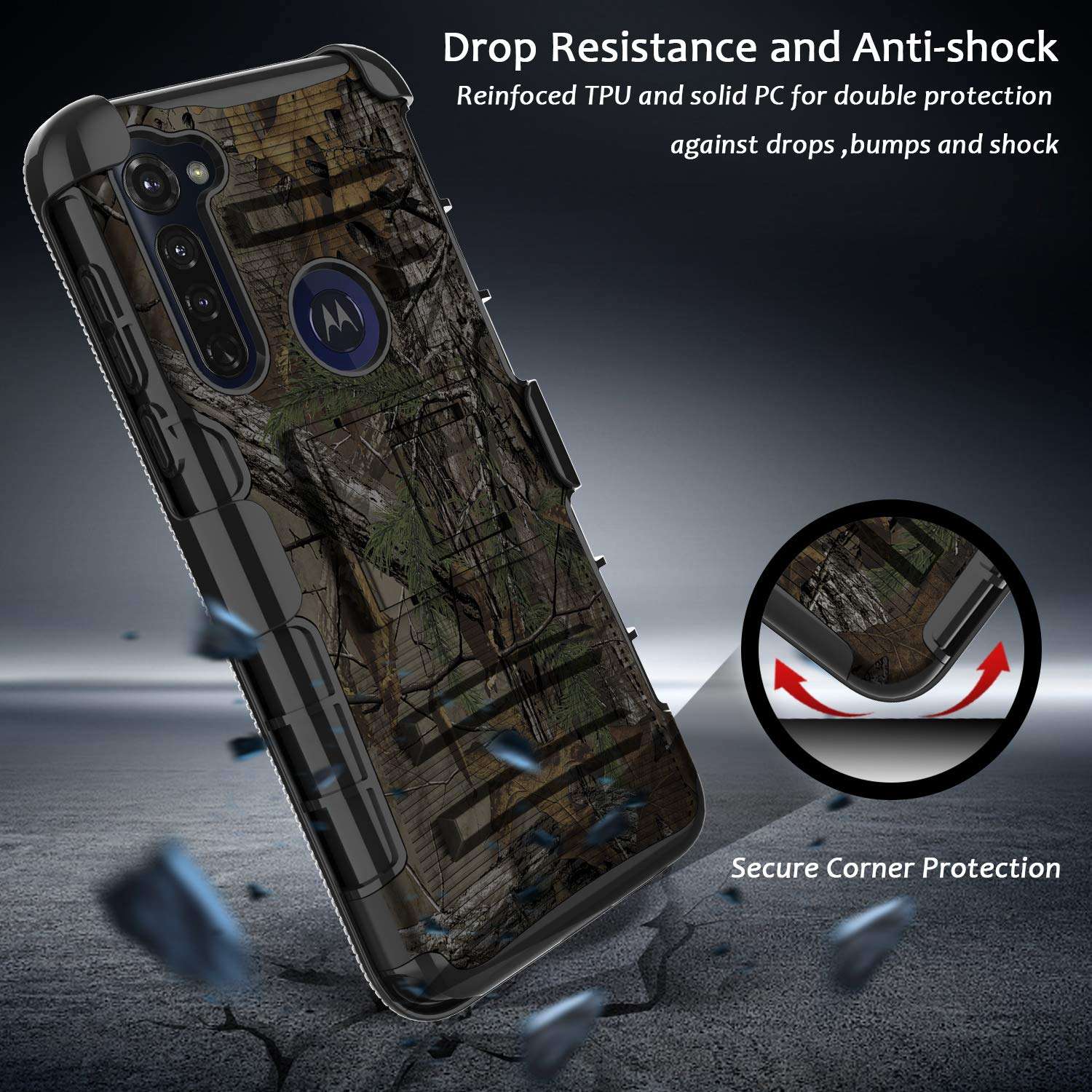 Elegant Choise Motorola Moto G Stylus Case, Shockproof Rugged Kickstand and Swivel Belt Clip Hybrid Holster Heavy Duty Full Body Rubber Armor Defender Protective Cover for Moto G Stylus (Camo) 2