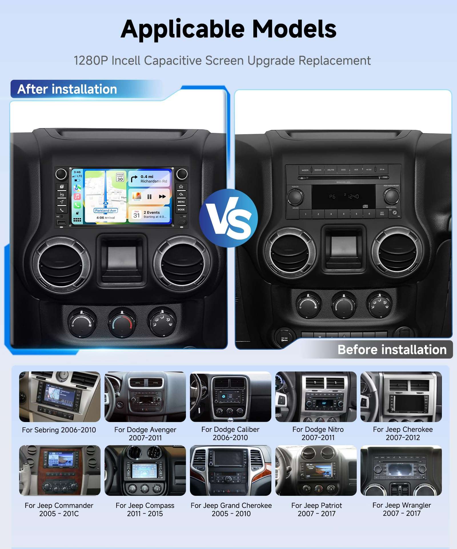 4G+128G Car Radio Stereo for Jeep Wrangler 2007–2018 with DSP/Wireless Carplay/Android Auto, 7 inch in-Cell Touch Screen Wrangler Radio Bluetooth 5.0 FM/RDS Mirrorlink SWC Backup Camera 3