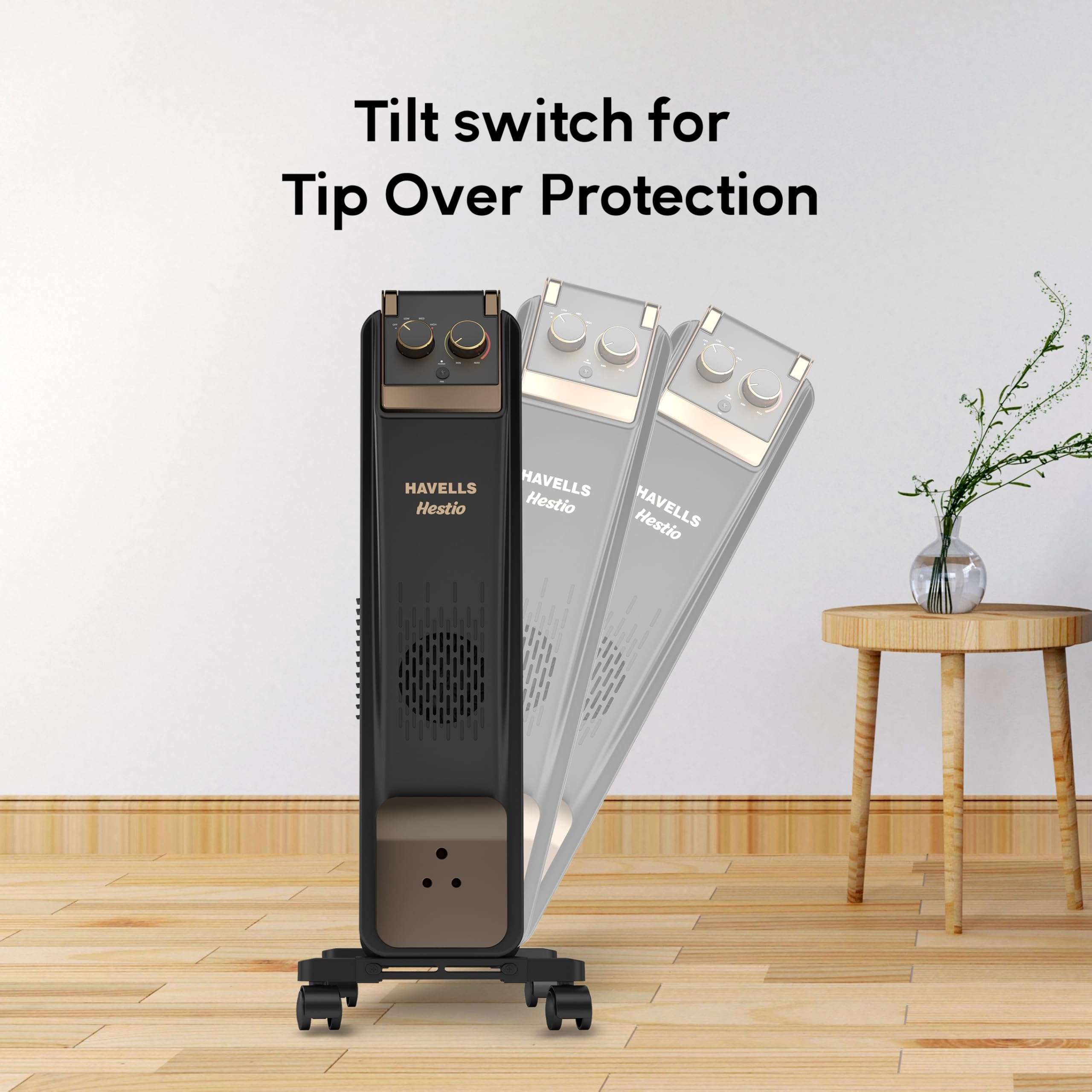 Havells 13 Fin Oil Filled Room Heater (OFR) | Advanced New U-Tech Fast Heating Fins with 10-Year Warranty | 2900W | ISI Approved | PTC Fan Heater | Inclined Control Panel | Black 6