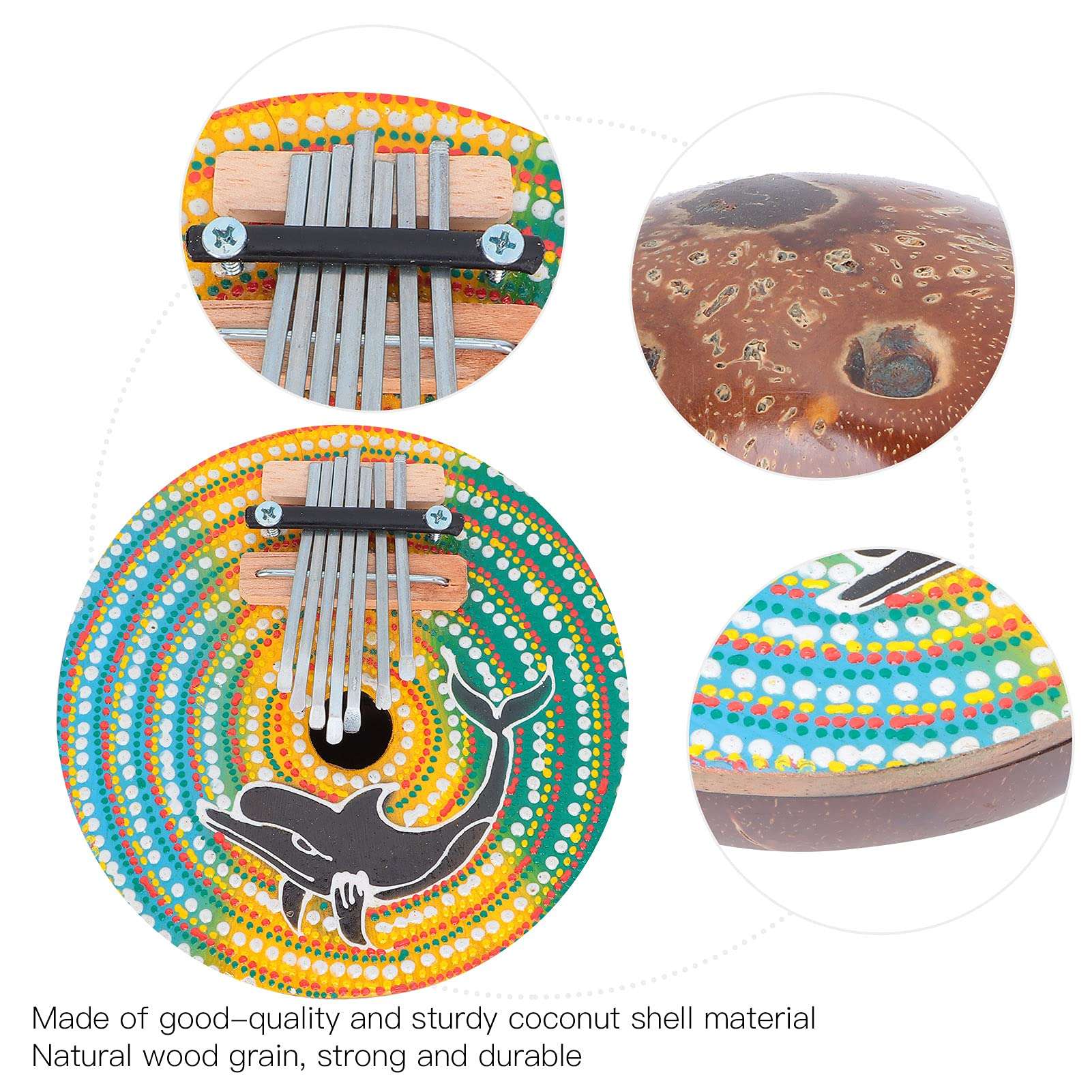 Kalimba, Painted Finger Piano Mini Coconut Shell Shape Adjustable with Natural Wood Grain for Create Music 5
