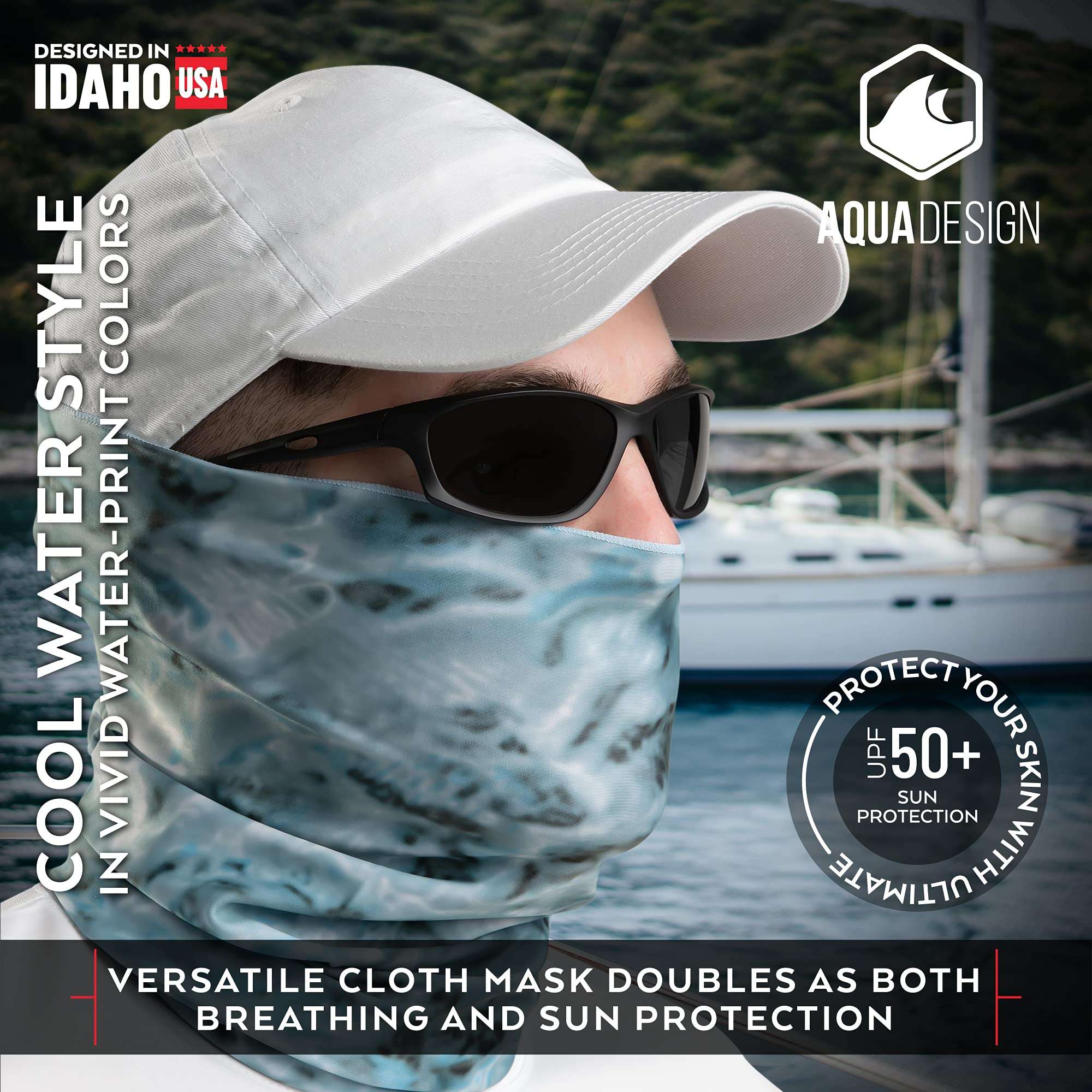 Aqua Design Fishing Sun Mask Camo Multipurpose Face Wind Sun Protection Head Tube Sizes Youth to Adult XL Fishing Hunting Gaiter,Pacific Sand,Large 4