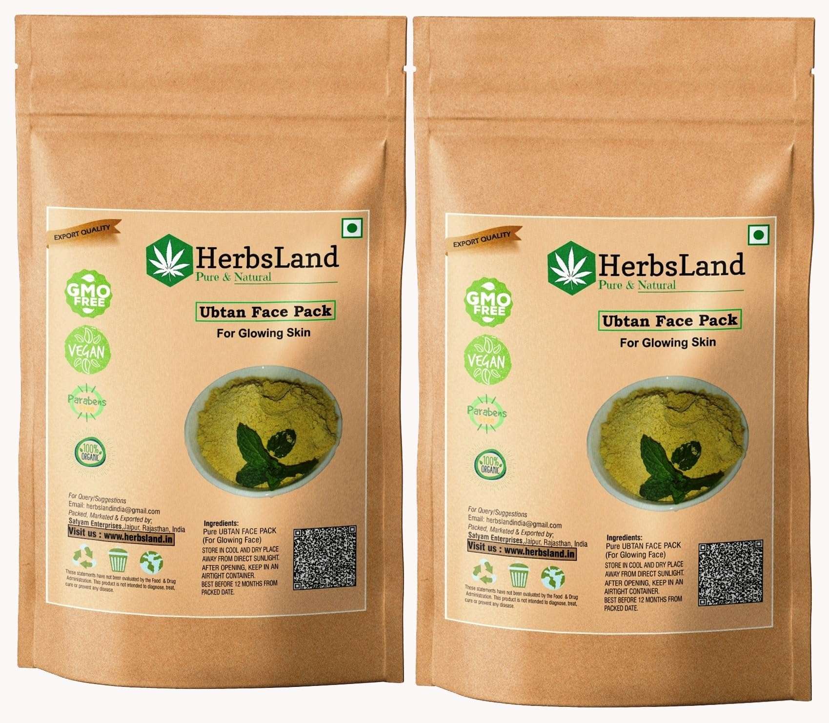 HerbsLand 100% Pure and Natural Ubtan Face Pack Mask with Orange Peel,Kappor,Wheat grass,Jasmine Essential Oil & Kasturi Haldi For Skin | Face Mask | Glowing Skin (200 g) 2