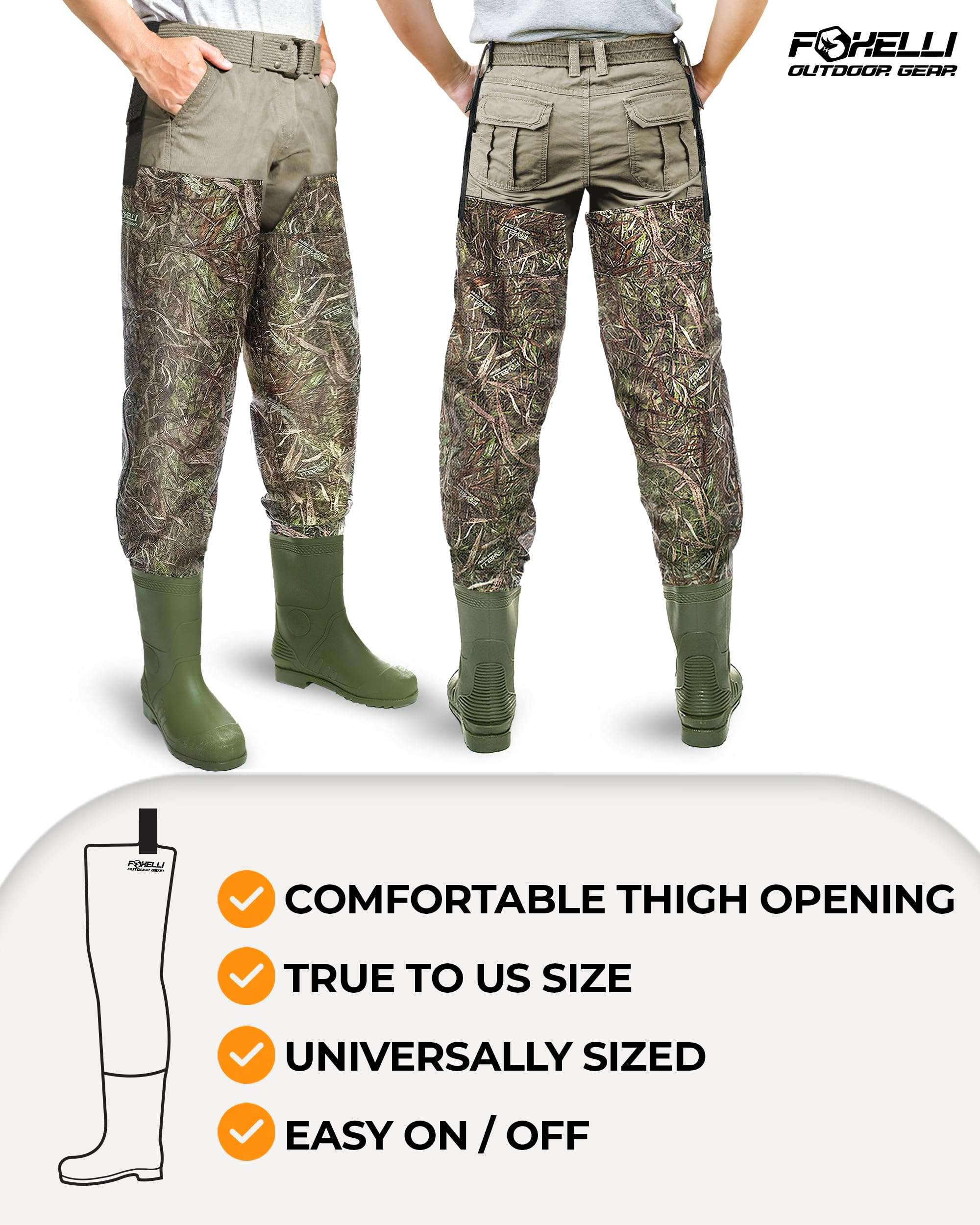Foxelli Hip Waders – Waterproof Camo Hip Waders for Men & Women with Boots Lightweight Wading Hip Boots for Fishing & Hunting 3
