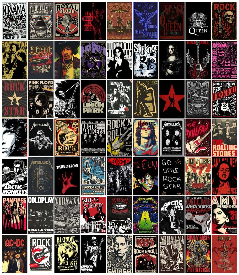 Moment Prints Rock Band Wall Decor Kit – Set of 63 Music Posters | 4x6 inch | 300 GSM Thick Cardstock & Double-Side Tape Included – Music Posters for Wall, Home Decor for Living Room & Bedroom 4