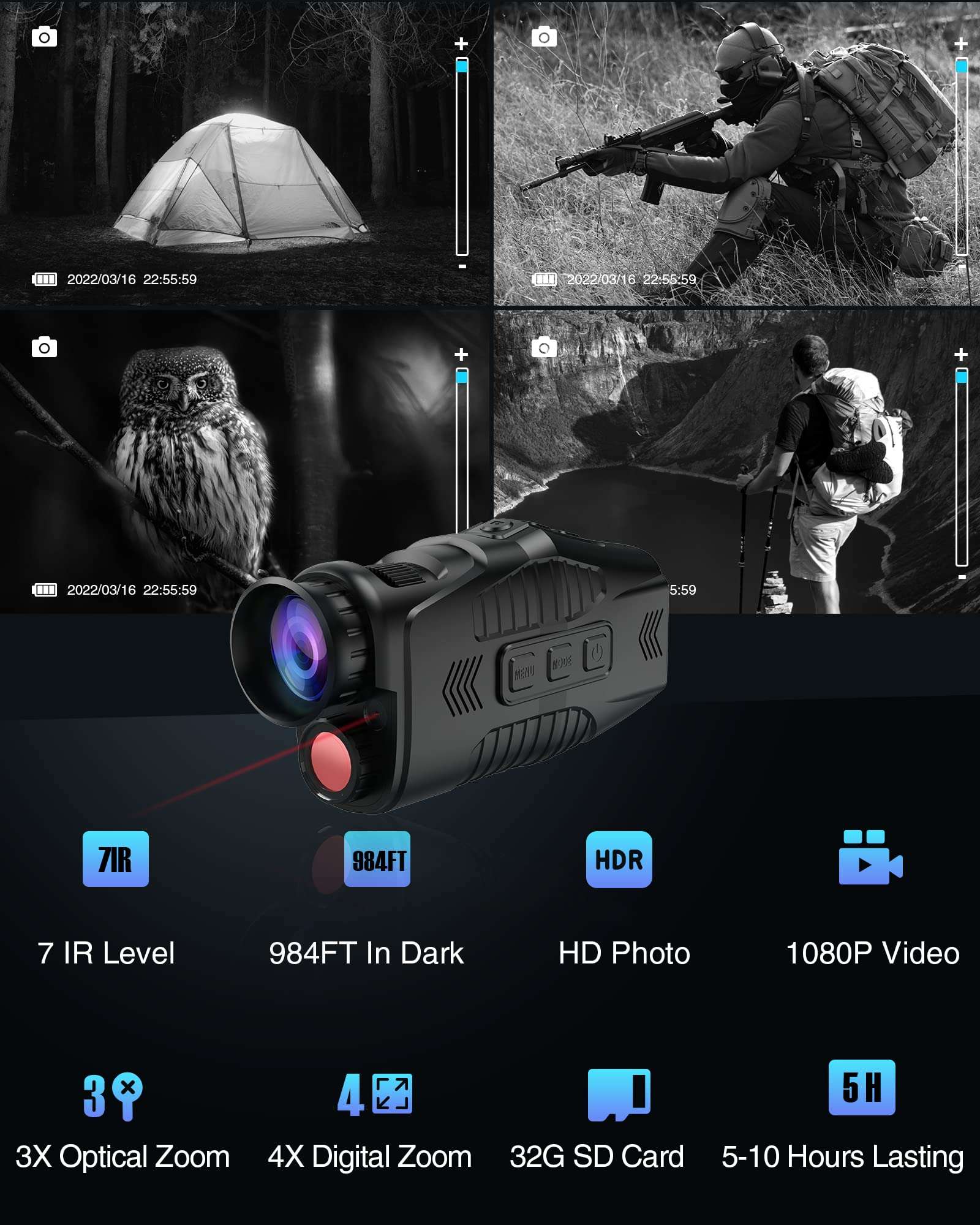 JStoon Digital Night Vision Monocular with Infrared Illuminator & Video Recording, 984ft Long Distance, 1080P Night Vision Goggles Binoculars for Hunting, Camping, Surveillance with 32 GB SD Card 5