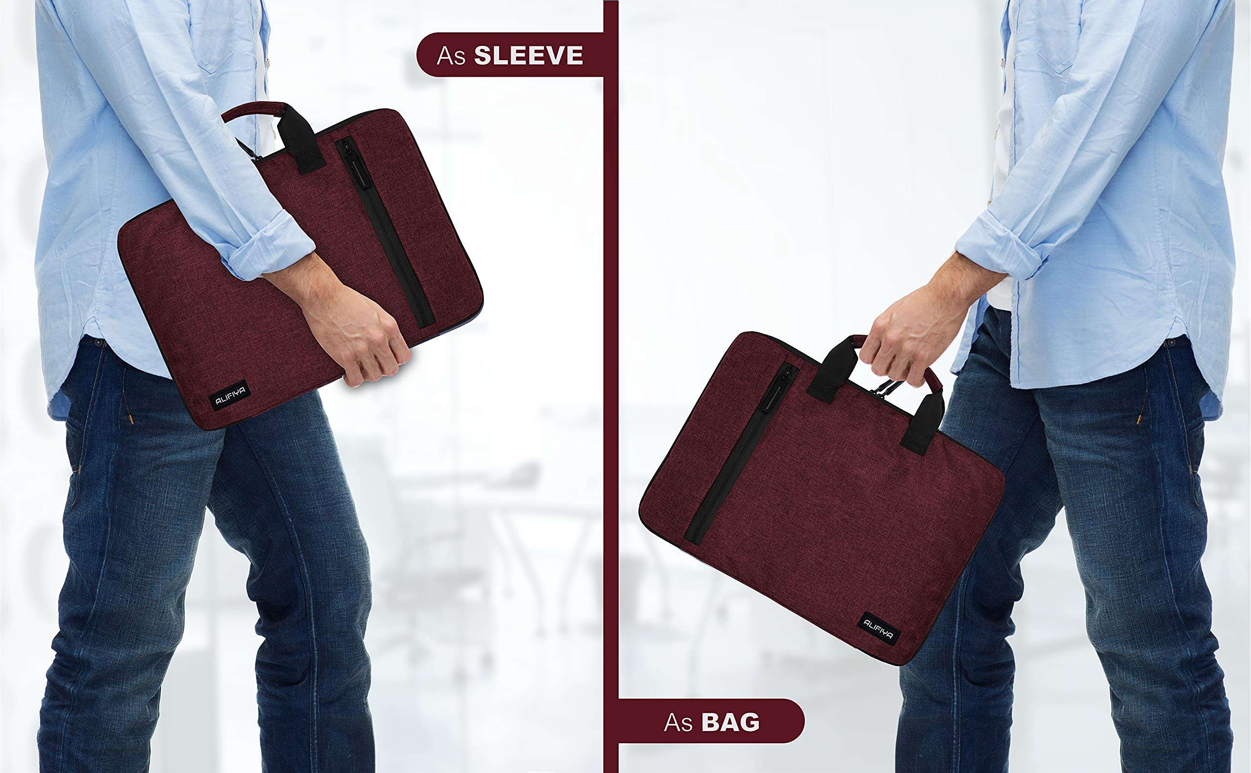 Alifiya Polyester Laptop Sleeve Cover Bag 15.6 Inch for MacBook / Lenovo / Dell / Surface Pro / Asus / HP (Maroon_L22, 180 Degree Opening) 6