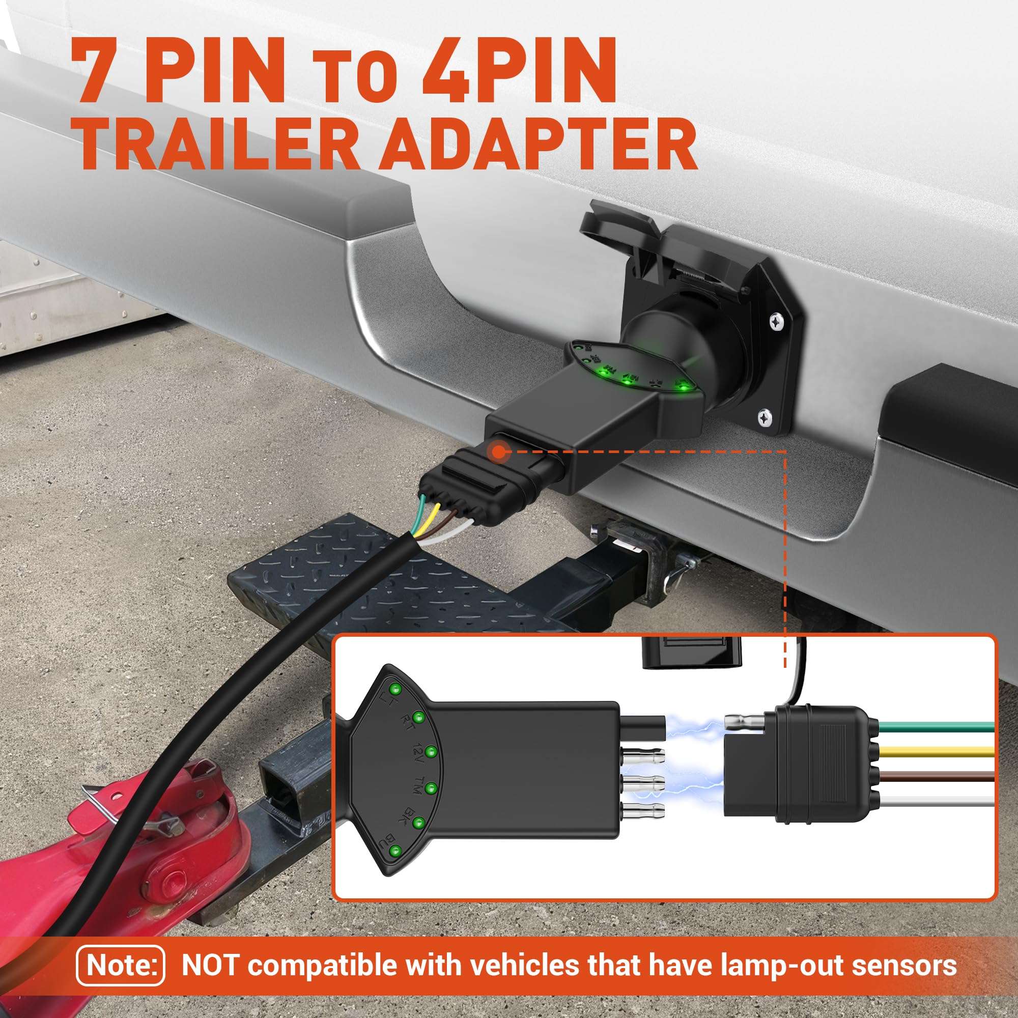 SnowyFox 7 Way Blade & 4 Pin Trailer Light Circuit Tester with LED Indicators 6 Function Light Tester for RV Boat Truck Trailer Socket Tester, 7 to 4 Pin Trailer Tester Adapter 2-in-1 Design 4