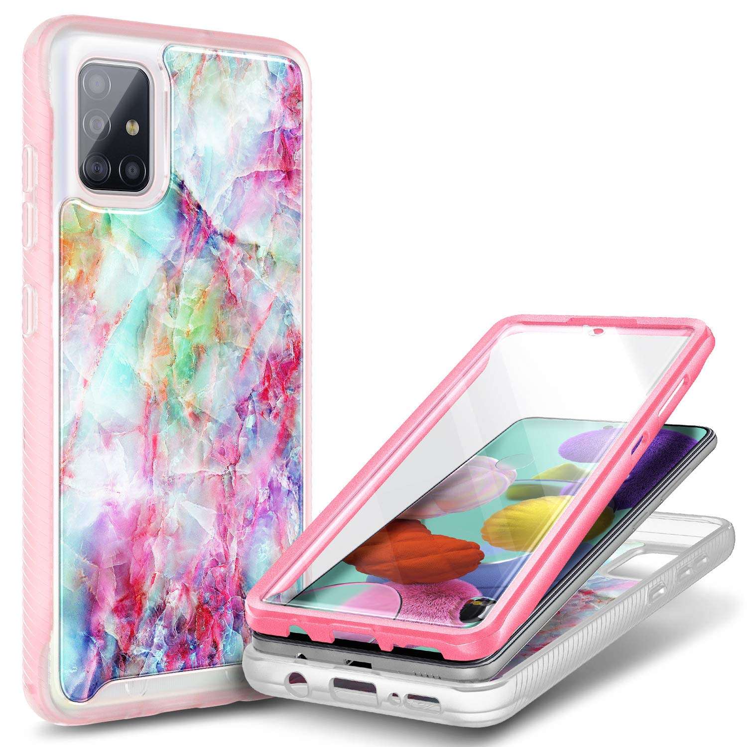 E-Began Case for Samsung Galaxy A21s (Not Fit A21), Full-Body Protective Rugged Bumper Cover with Built-in Screen Protector, Shockproof Impact Resist Phone Case -Marble Design Fantasy 1