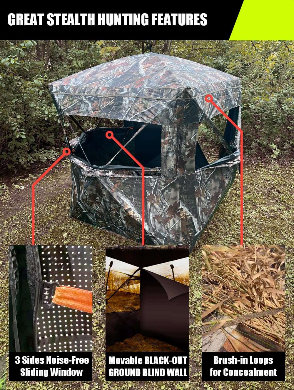 THUNDERBAY See Through Hunting Blind 270 Degree with Carrying Bag & Ground Stakes, Portable 2-3 Person Pop Up Ground Blinds, Durable See Thru Hunting Tent for Deer & Turkey Hunting 5