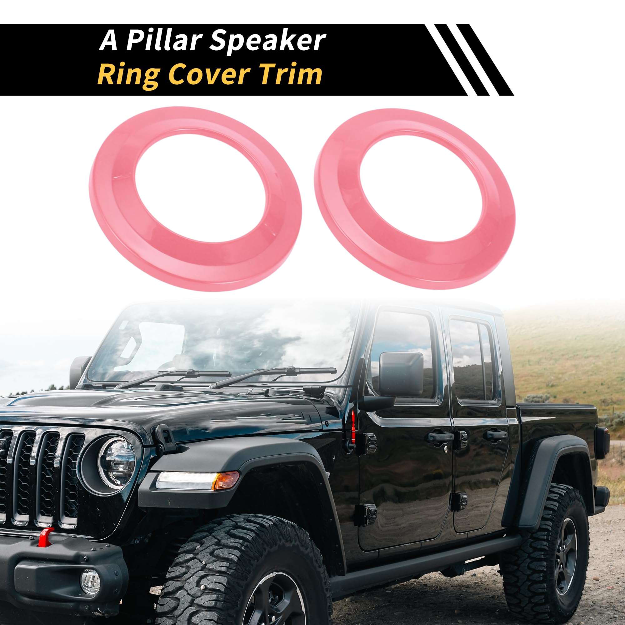 REPAIROCK 2 Pcs A Pillar Speaker Ring Cover Trim for Jeep Wrangler JK 2007-2014 Window A Pillar Front Horn Speaker Cover Stereo Audio Frame Trims ABS Pink 4