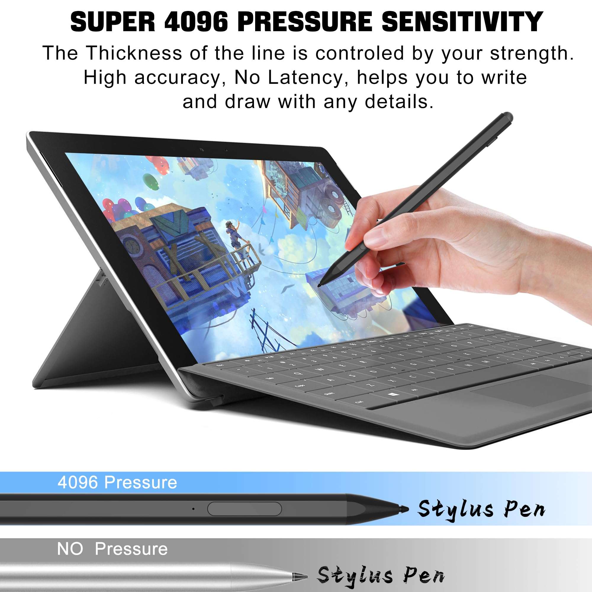 Stylus Pen for Microsoft Surface, 30mins Fast Charging Surface Pro Pen for Surface Pro 9/10/11/8/X/7/7 plus/6/5/4/3, Surface Book/Laptop/Go/Studio, Palm Rejection, 4096 Pressure Sensitivity,Magnetic 4