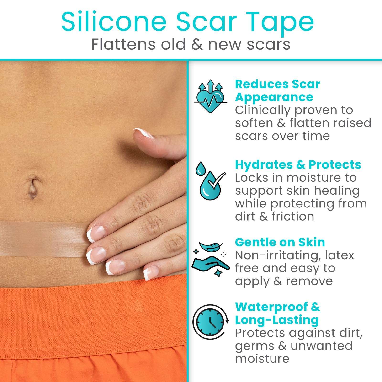 ViveCare Silicone Scar Sheet Tape for Surgical Scars - Medical Grade Silicone Scar Patches for After Surgery - Silicone Bandage Gel Healing Tape Strips - for Scars, C Section (Beige) 3