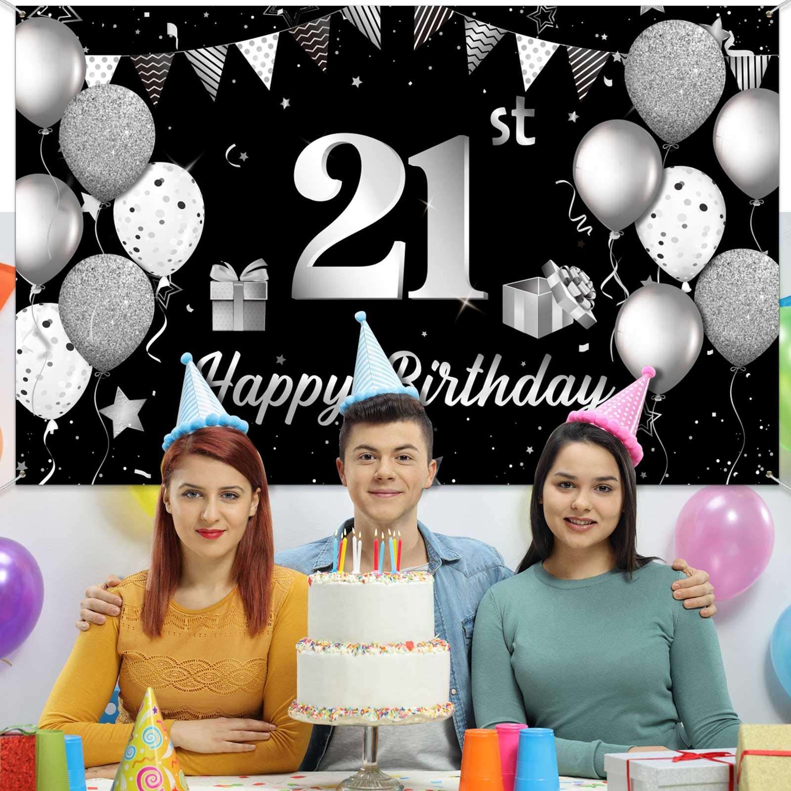 Happy 21st Birthday Backdrop Banner Extra Large Fabric 21st Birthday Sign Poster Photography Background 21 Years Old Birthday Photo Booth Backdrop for 21st Party Decorations 72.8 x 43.3 Inch 4