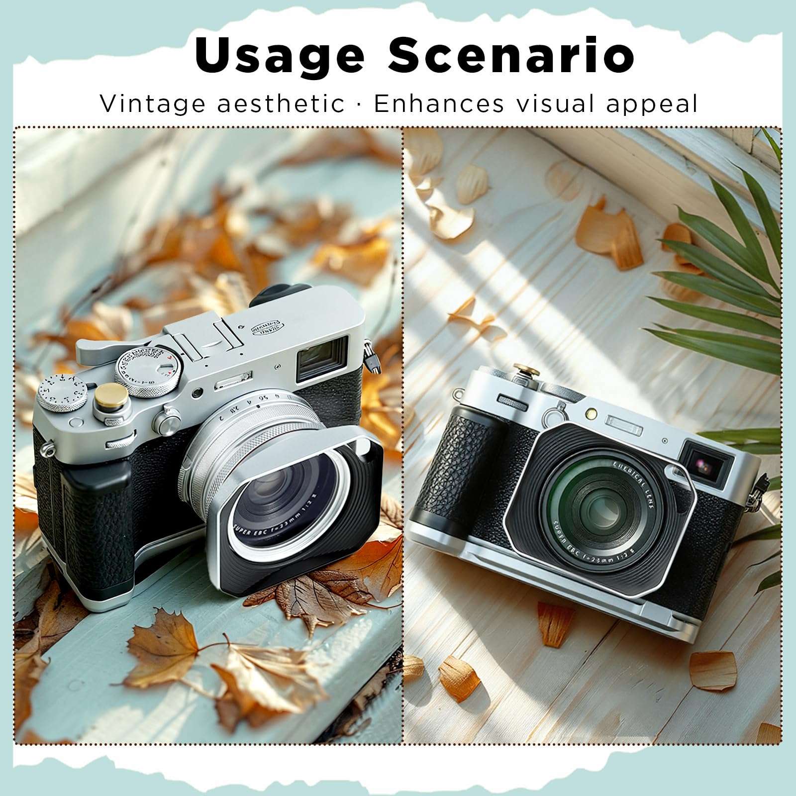 Haoge Square Metal Lens Hood for Fujifilm X100VI X100V X100F X100T X100S X70 Fuji Photo Camera Accessories Silver with 49mm Uv Filter Adapter Ring Hollow Out Designed LH-X1006-PS 4