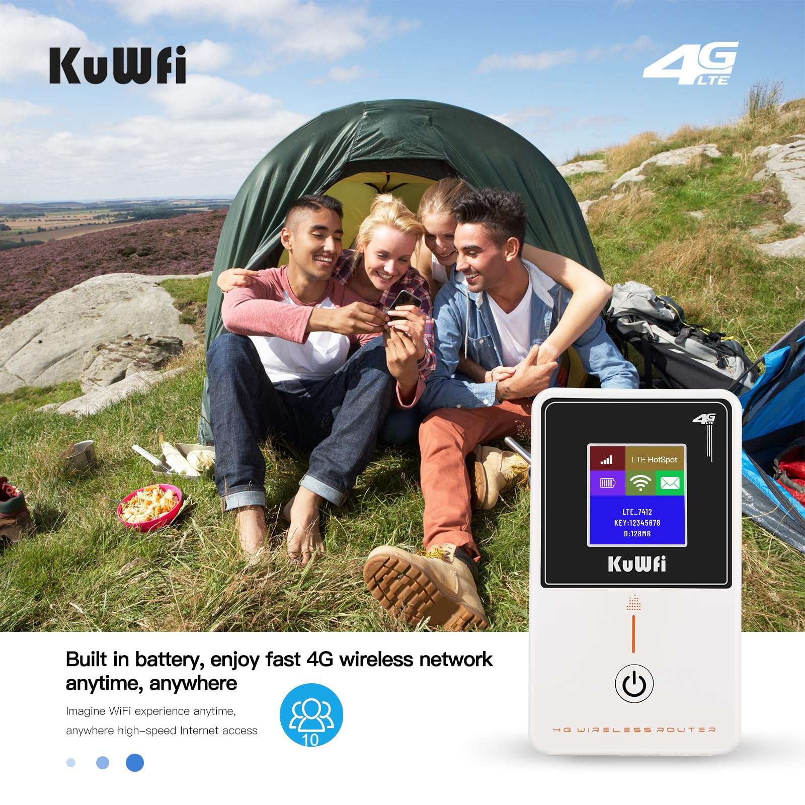 KuWFi Mobile Hotspot Router Device Unlocked, 150Mbps Portable WiFi Hotspot Router for Travel, Pocket WiFi Hot Spot Works Best with AT&T T-Mobile, 10 Connected Devices, B2/B4/B5/B12/B17 Network Band 3