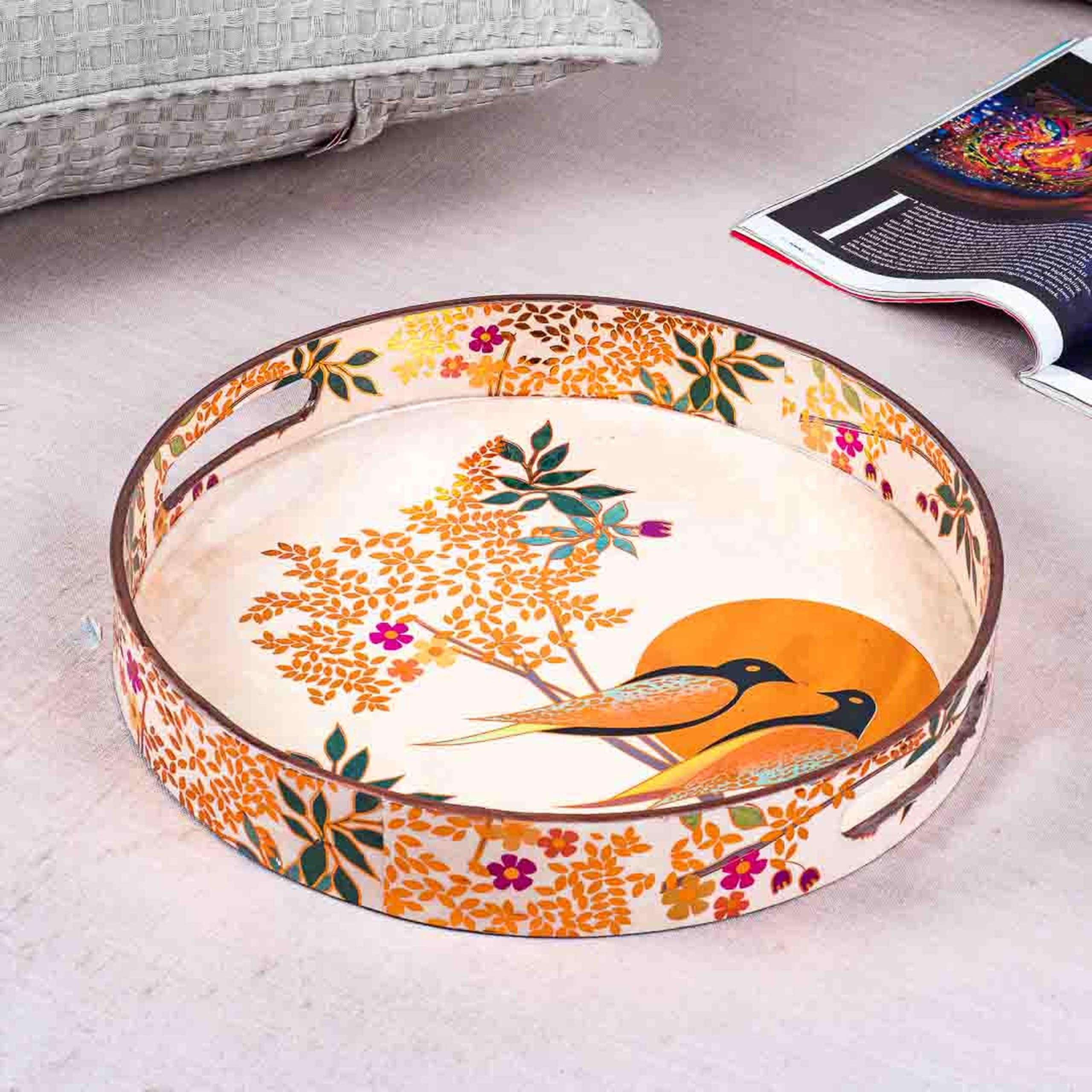 AAWRUN Love Bird MDF Round Tray Design Nine 11 Inch Round | Style 20 4