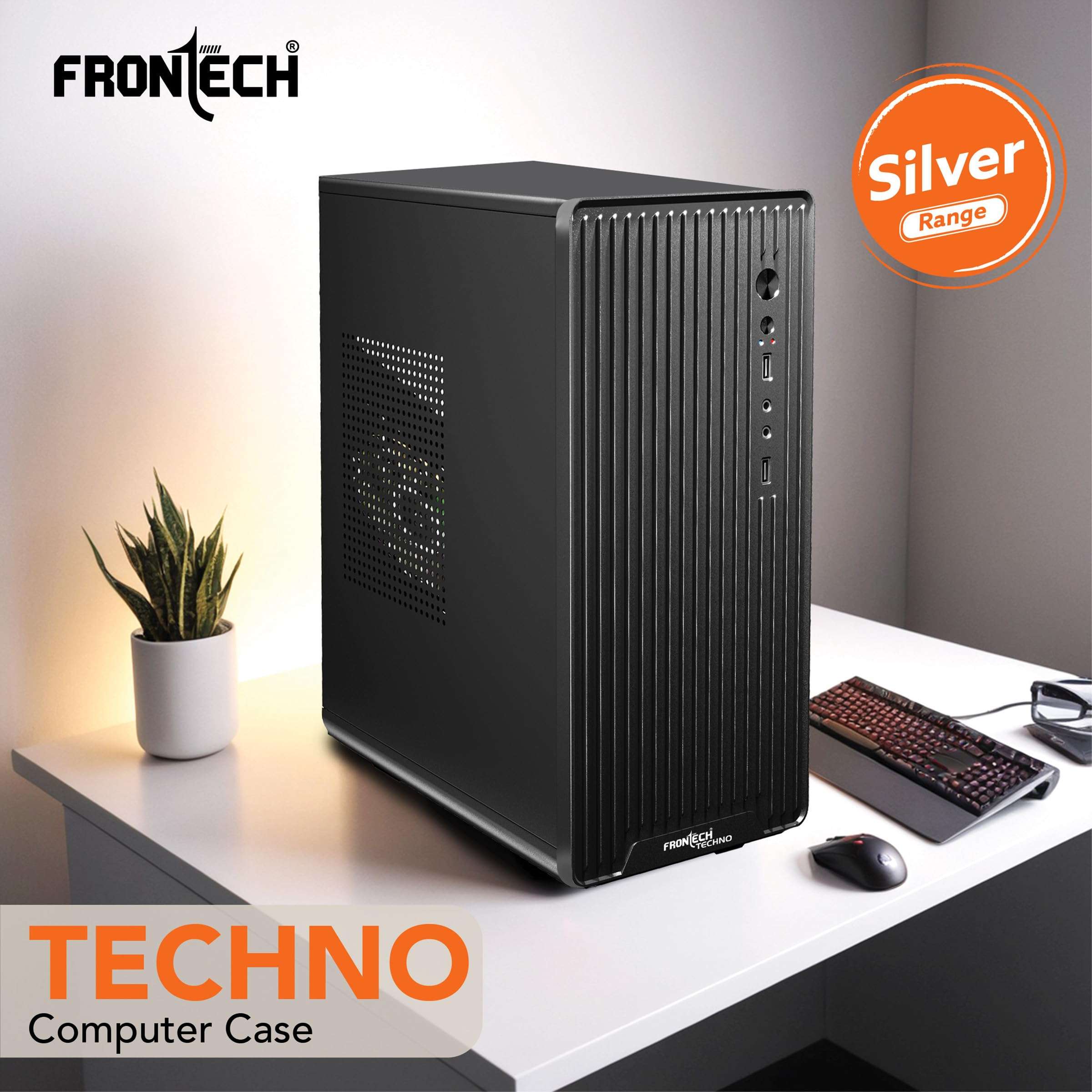 FRONTECH Techno Computer Case, Compact Silver Range PC Cabinet with USB & Audio Ports, SMPS Slot, Lightweight Design for Home & Office (FT-4375_ Black) 3