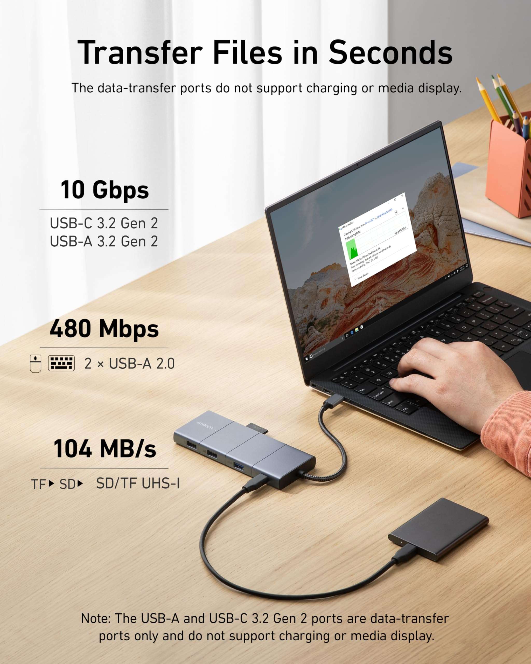 Anker USB C Hub, 11-in-1 Docking Station Dual Monitor, 10 Gbps USB-C and USB-A Data Ports, 4K HDMI and DisplayPort, 85W Power Delivery, 2 Data Ports, Ethernet, for XPS 3
