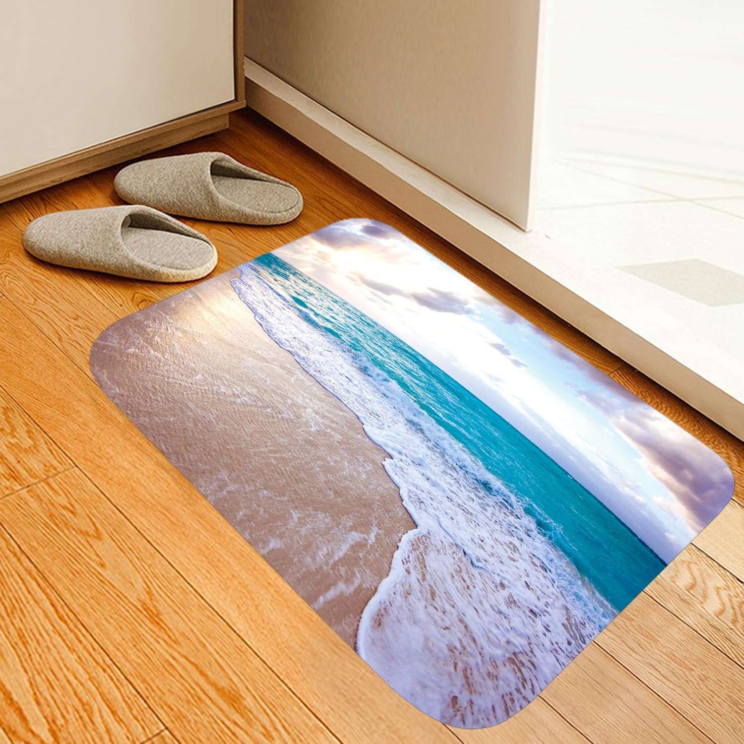 WODEJIA Flannel Mat Non Slip 3D Print for Bedside and Living Room,Clearance MatS Absorbent Moisture Dust Forlaundry Room,Bath Rugs Sponge Foam Soft for Bathroom (Seawater Beach) 4