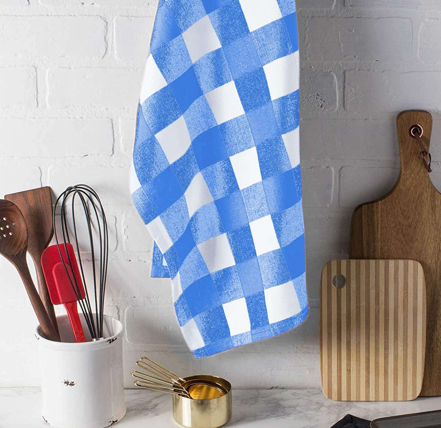Bird Wing Cotton Buffalo Check Plaid Dish Towels, 20x30 Set of 3, Monogrammable Oversized Kitchen Towels for Drying, Cleaning Cooking, Baking (Blue and White) 2