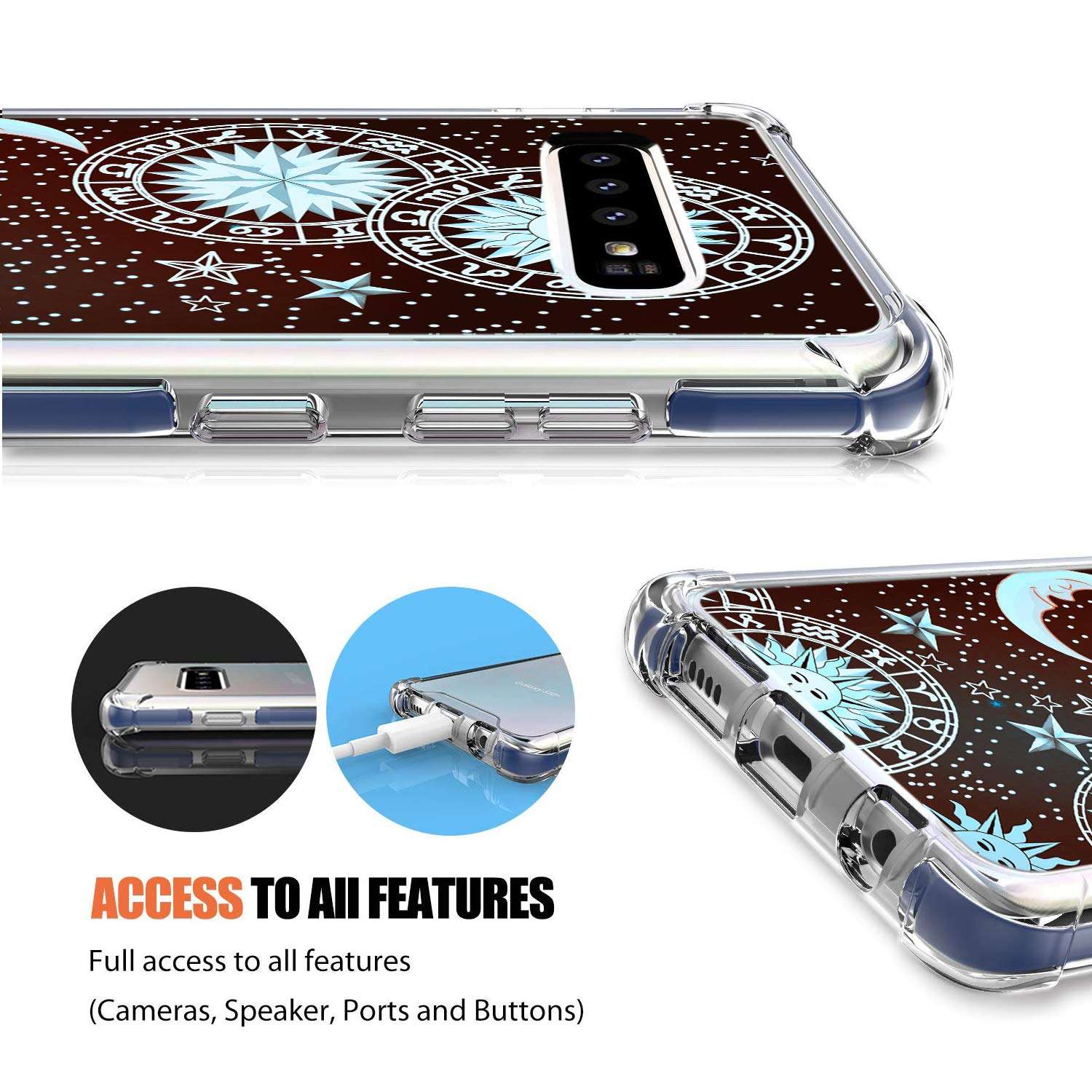 Gifun Hard PC Bumper Shockproof Clear Soft Slim Design Pattern Case for Samsung Galaxy S10 Plus Release 6.4inch - Sun Moon Star on The Galaxy 5