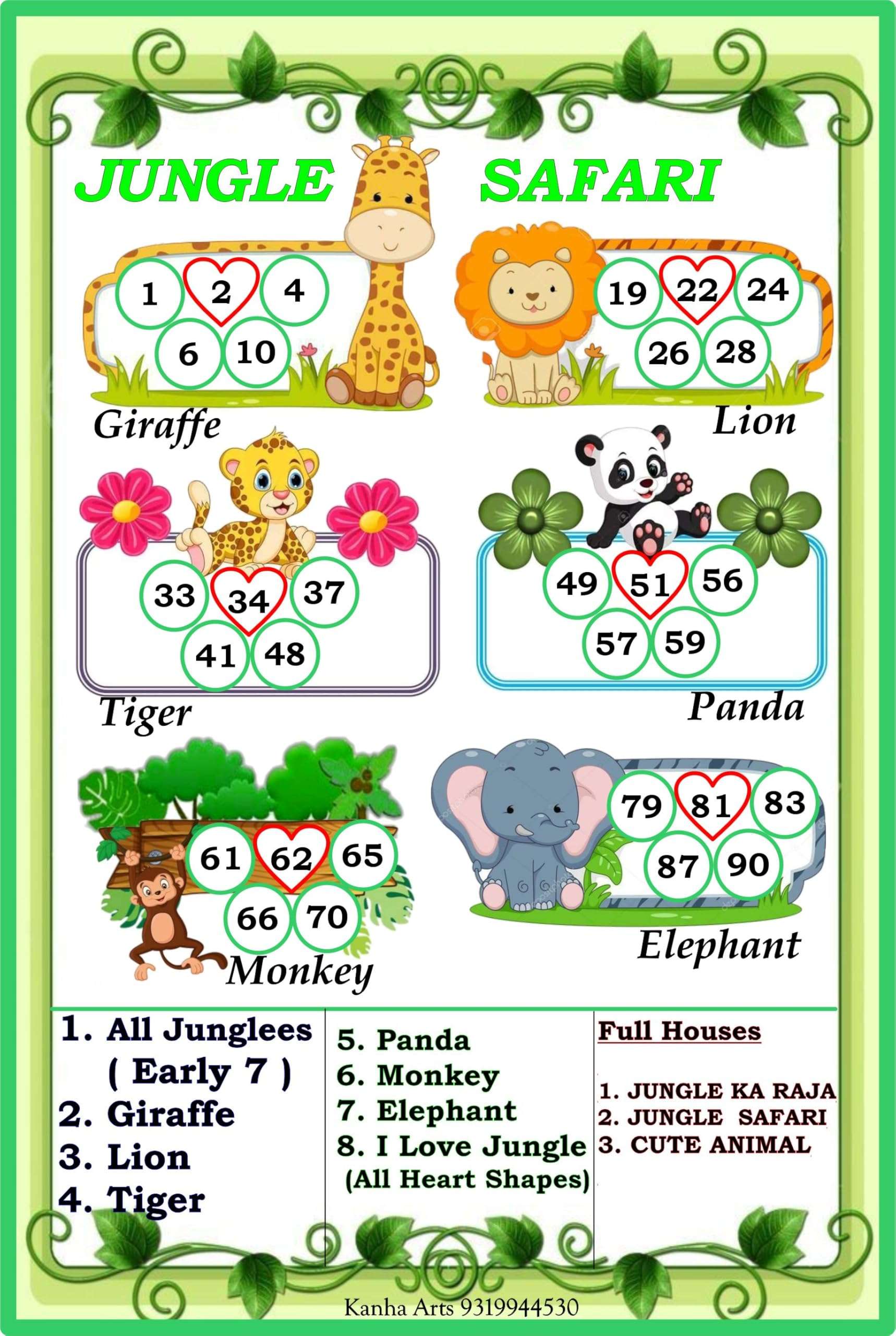 Kanha Arts Barbie Themetambola Tickets & Jungle Safari Theme Tambola Ticket Durable Hard Card Sheet Material for Interactive Learning & Play 4