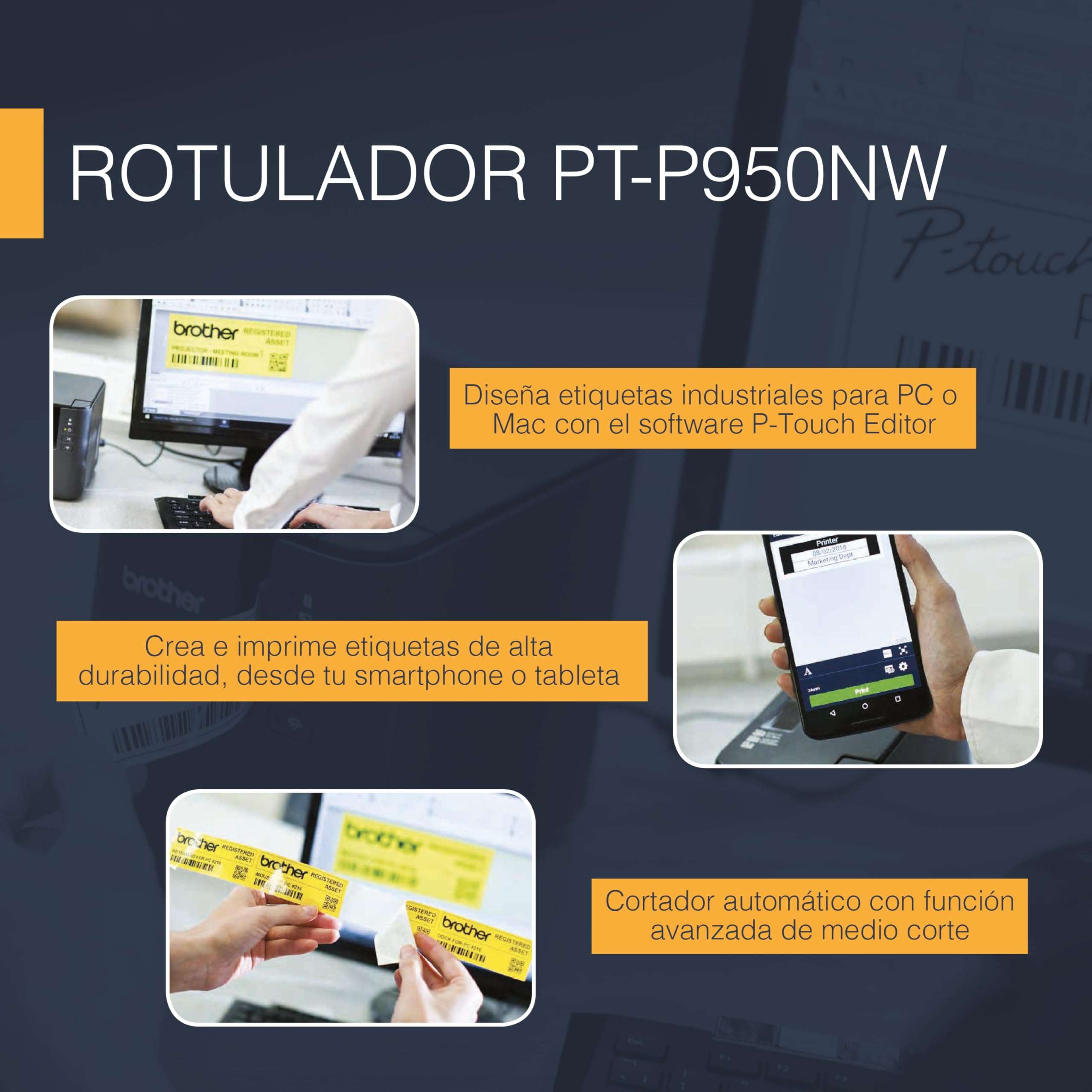 Brother Mobile PTP950NW PT-P950NW Powered Wireless Network Laminated Label Printer 4