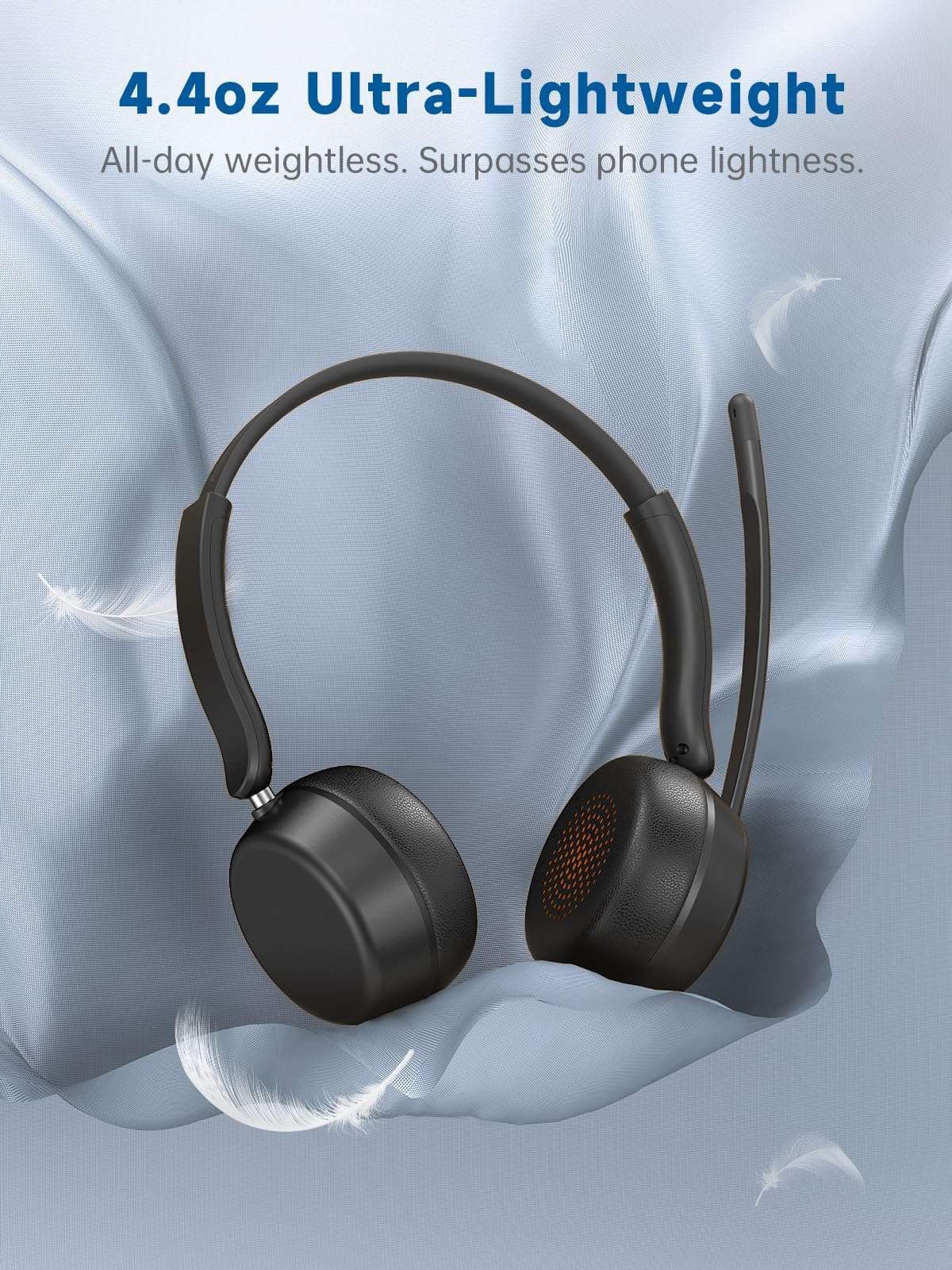 SEJJ Wireless Headset with Mic for Work, Bluetooth 5.4 Headphones with AI Noise-Canceling Mic for Clear Calls, Wireless Headsets with Mic Mute & USB A/C Dongle for PC, Computer, Laptop, Black 5