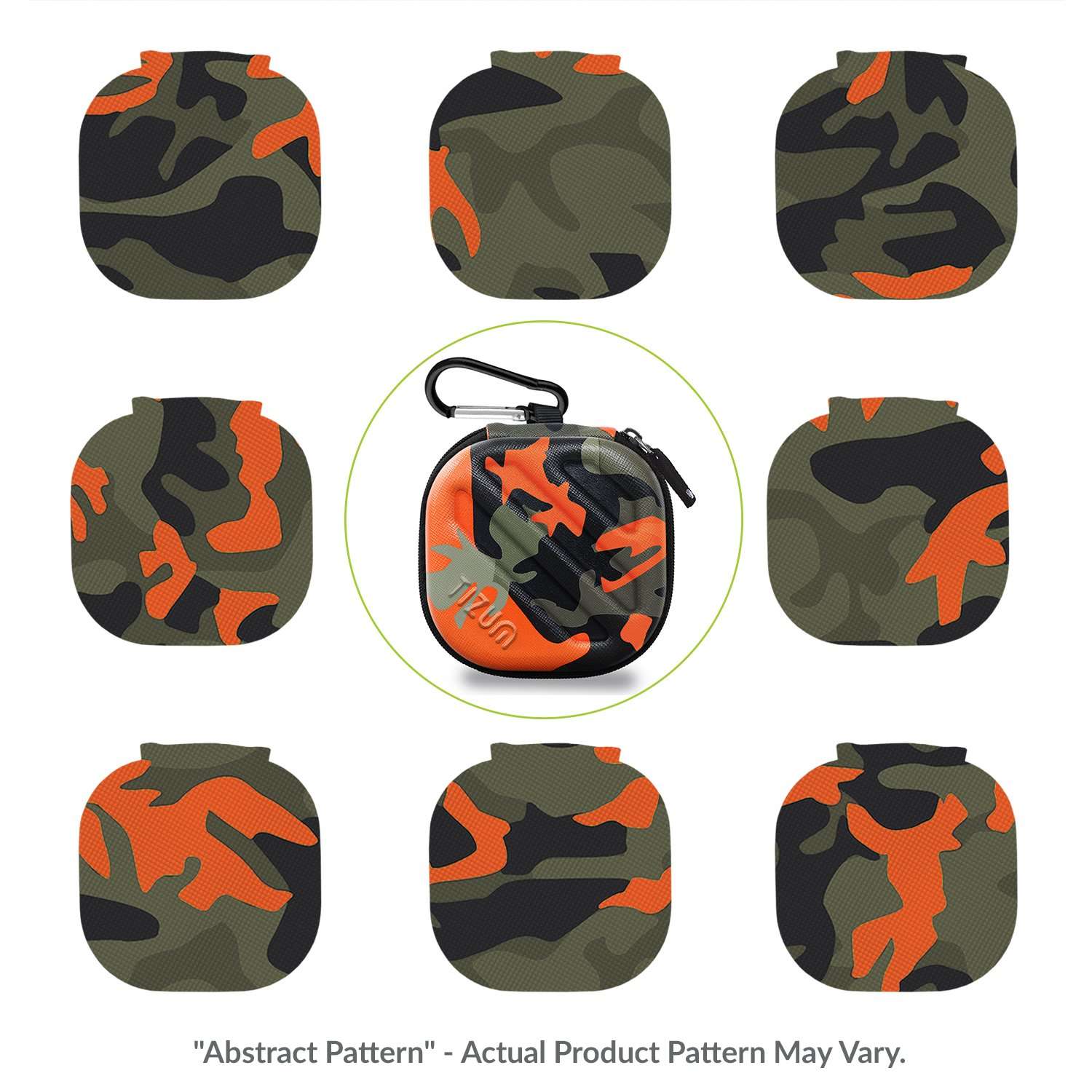 Tizum Earphone Carrying Case - Multi Purpose Pocket Storage with Carabiner Hook, Travel Organizer for Earphones, Pen Drives, Memory Card, Cable (Camouflage Orange) 6