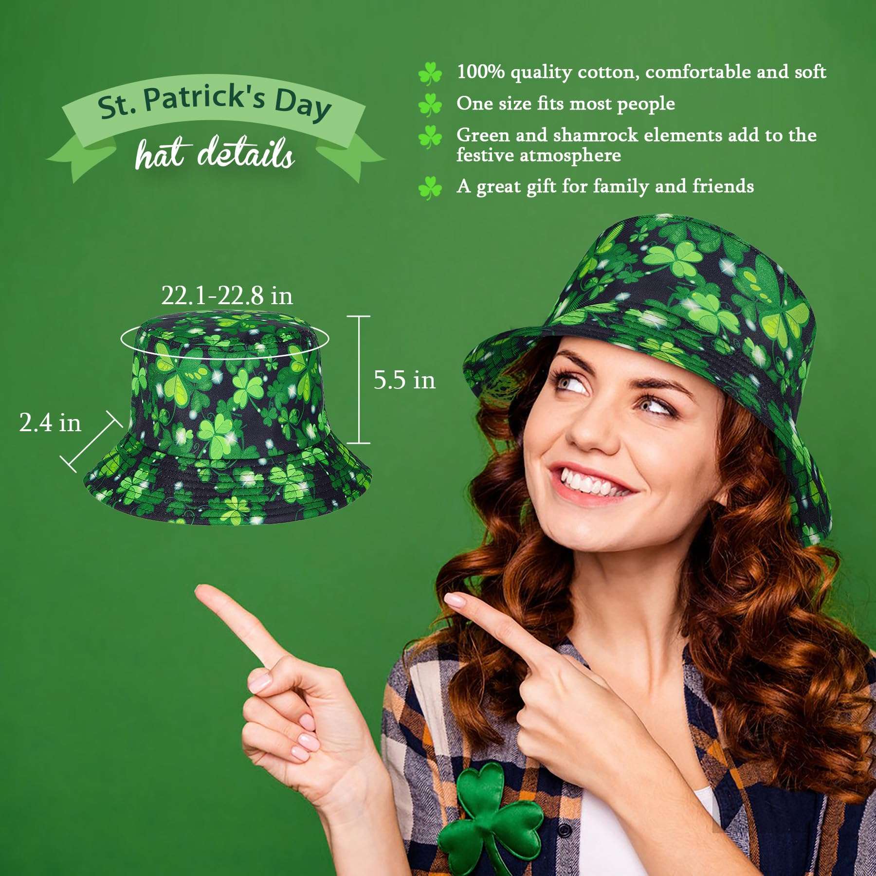 St Patricks Day Hat Shamrock Green Top Leprechaun Bucket Hat 5