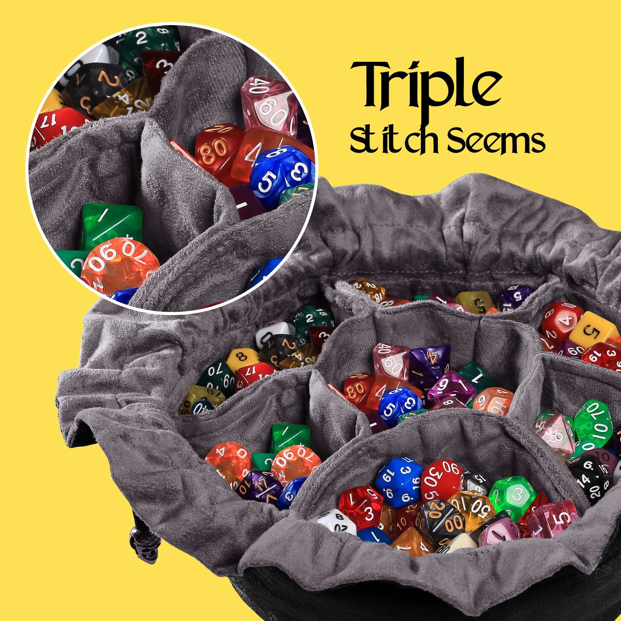 CardKingPro Immense Dice Bags with Pockets - Black - Capacity 150+ Dice - Great Organizer for Dice Hoarders, Perfect For Dungeons and Dragons [Patented Design] 5