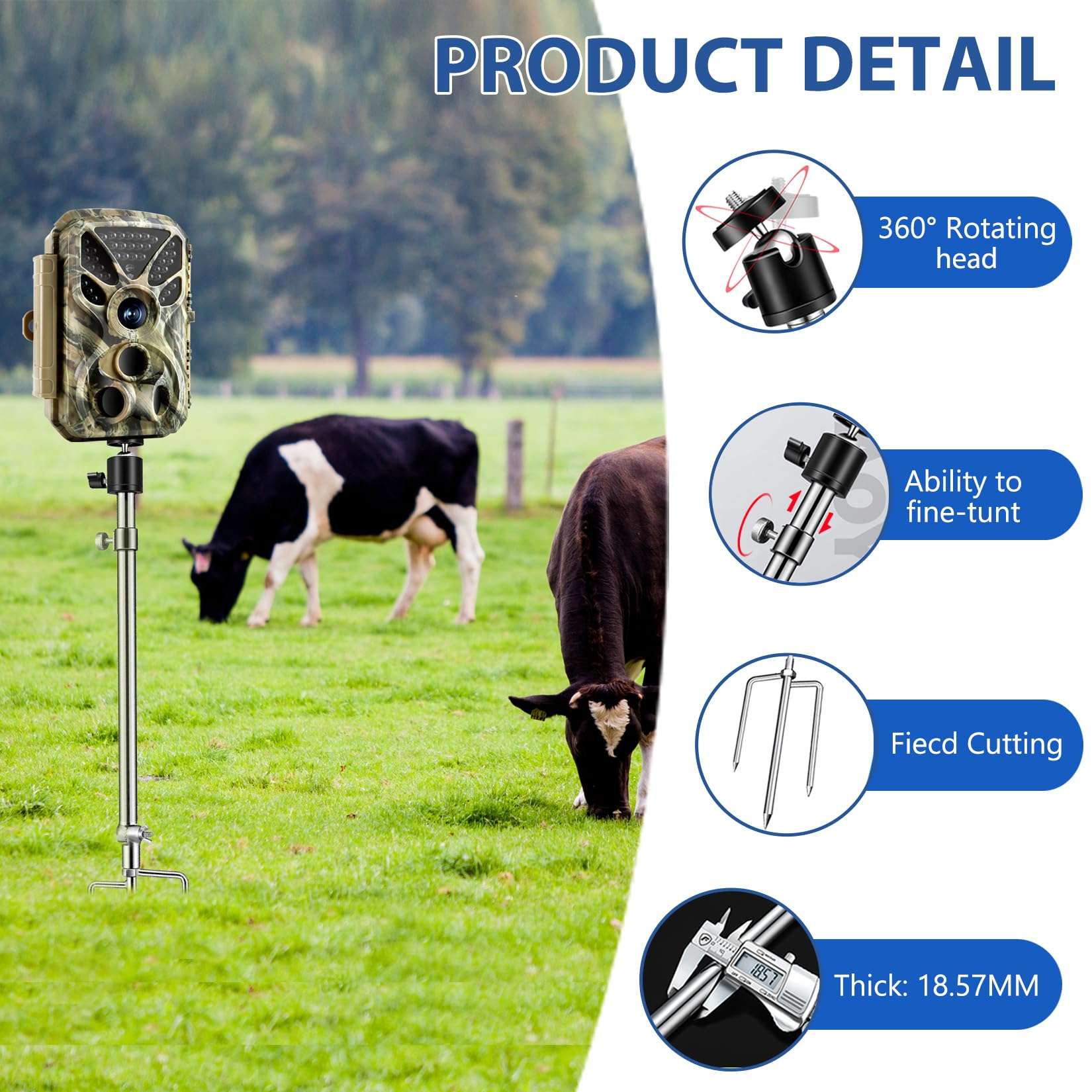 Danoib Trail Camera Mounting Bracket with 1/4" -20 Threaded Insert 360°Rotating Adjustable Holder Post for Game Camera Stand Pole, Night Fishing Lights (5) 4