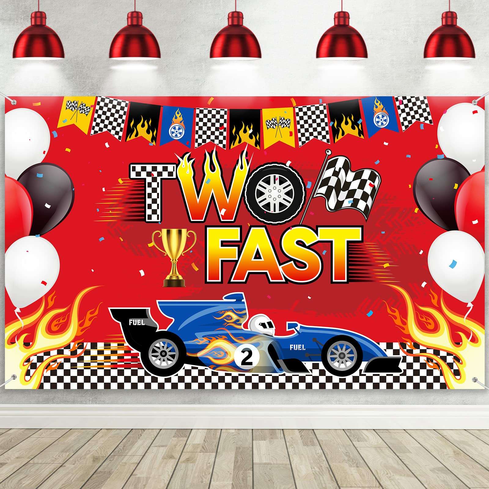 Two Fast Backdrop Two Fast Birthday Decorations Racing Theme Party Decorations Racing Car Second Birthday Photography Background Racing Boys Kids Birthday Party Supplies 1