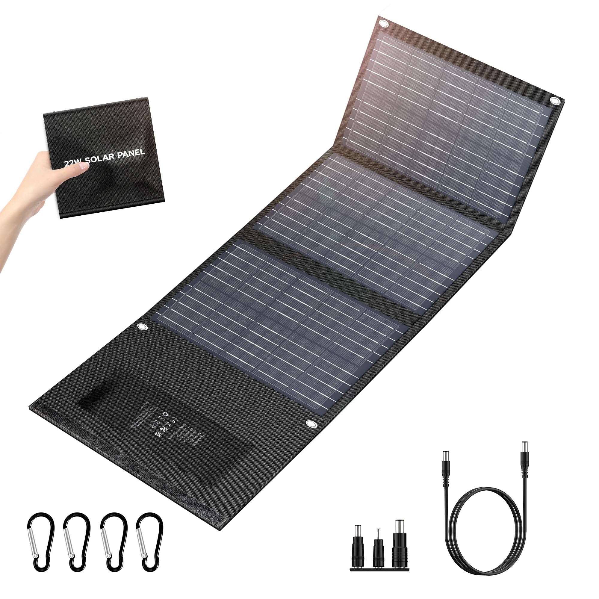 Enginstar 22W Portable Solar Panel for Power Station Solar Charger for Solar Generator Foldable Solar Panel for Camping RV Trip, QC3.0 USB Ports & DC Output, Compatible with iPhone Ipad, Laptop etc 1