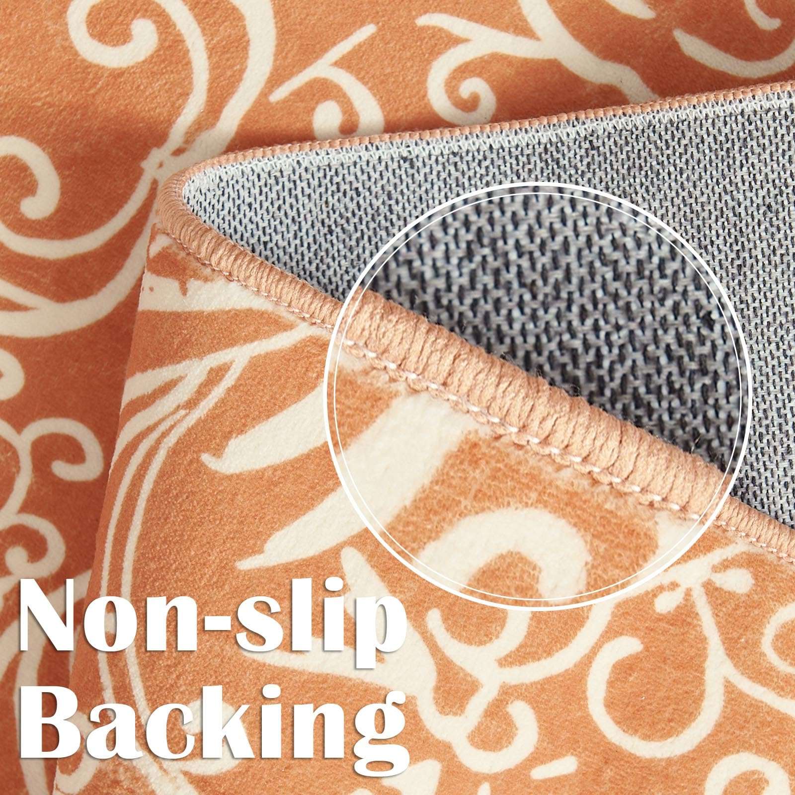 Jinchan Halloween Accent Rug - 2x5 Foldable Soft Indoor/Outdoor Vintage Dark Orange Print Floral Retro Carpet Mat for Kitchen, Living Room, Bedroom 4